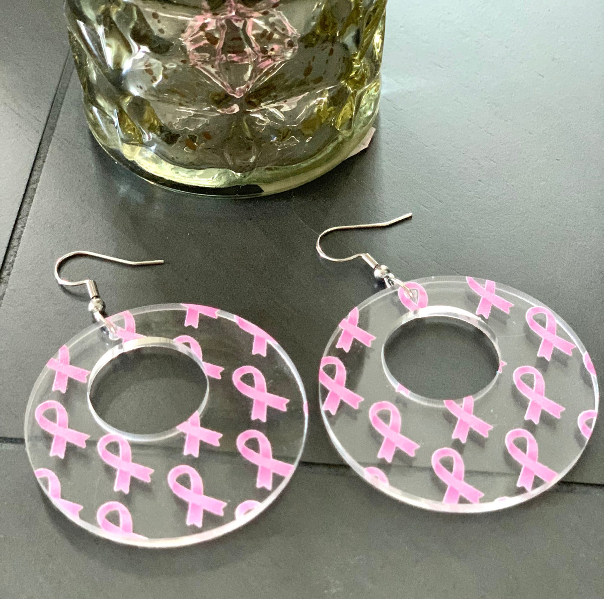 Acrylic Breast Cancer Hoops - Charming Charlie
