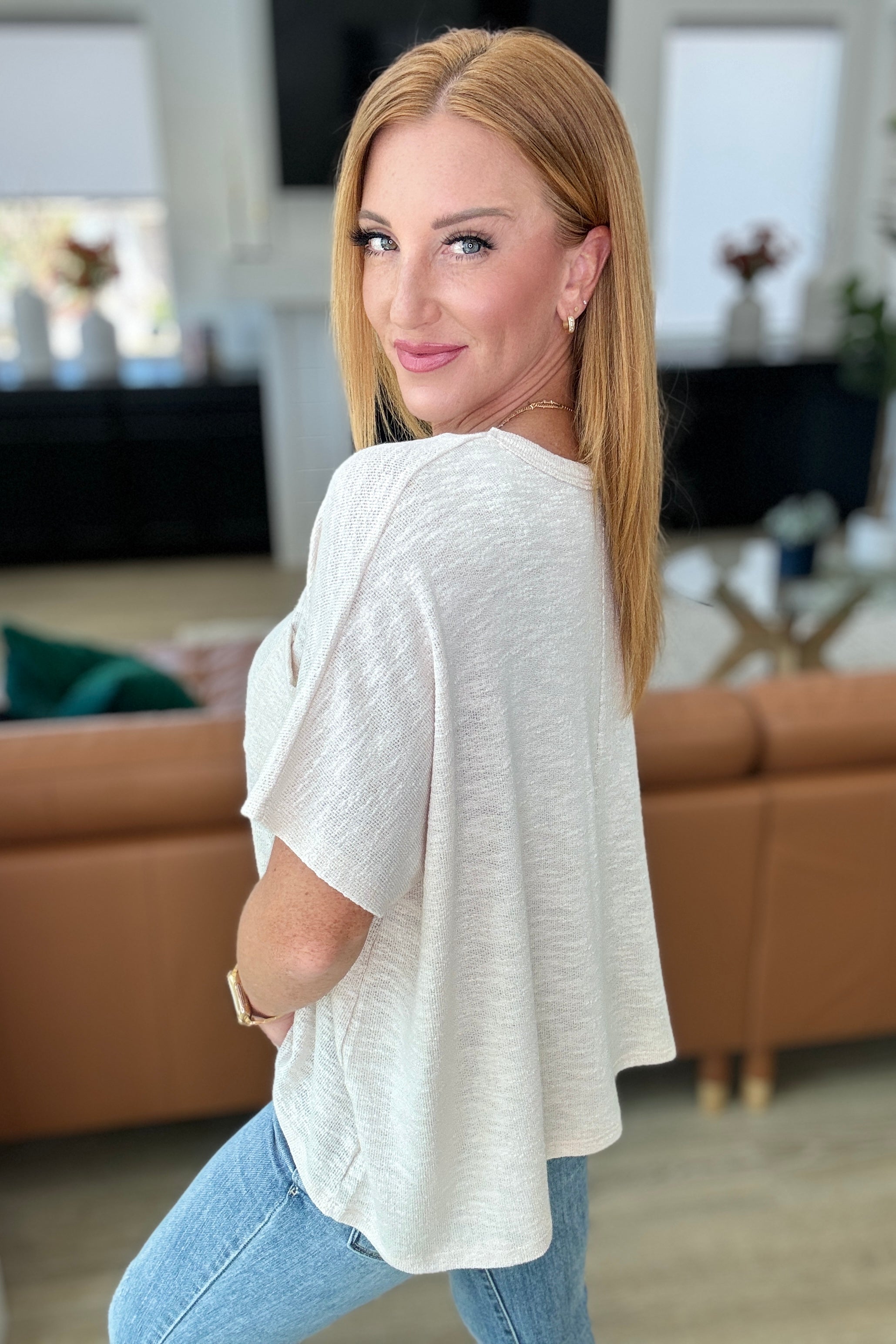 Let Light be Light Drop Shoulder Oversized Tee in Sand Beige - Charming Charlie