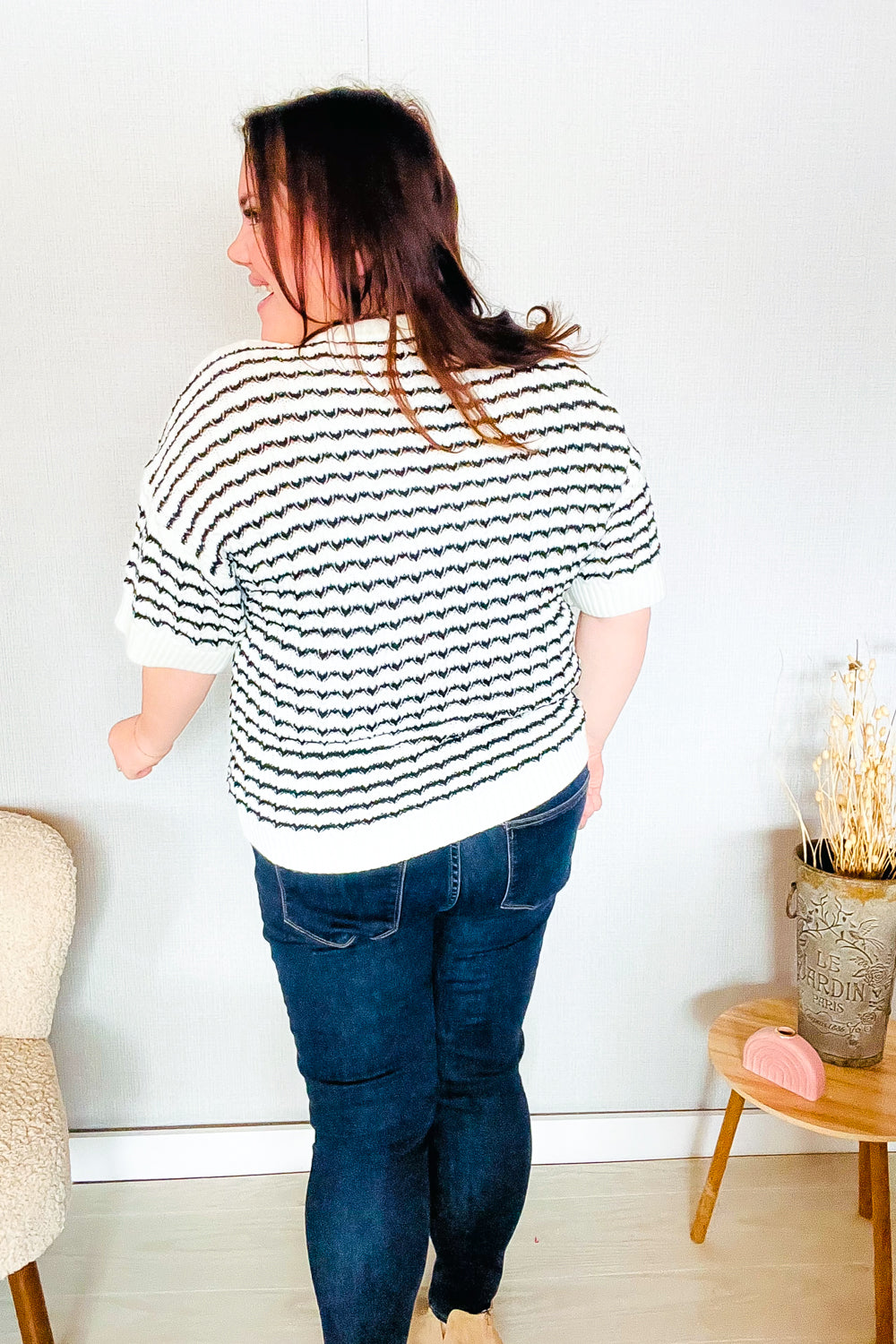 You've Got This Ivory & Black Wavy Stripe Pattern Sweater Top - Charming Charlie
