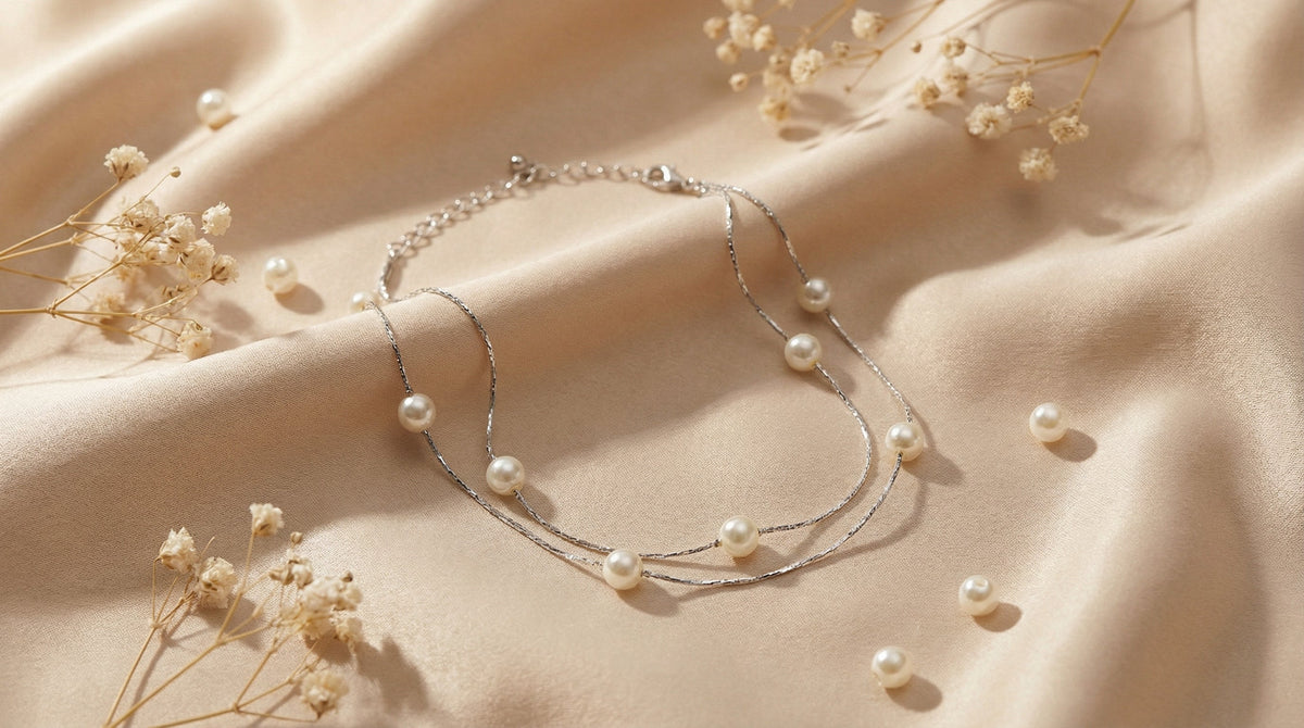 Double Row Silver Pearl Station Necklace - Charming Charlie