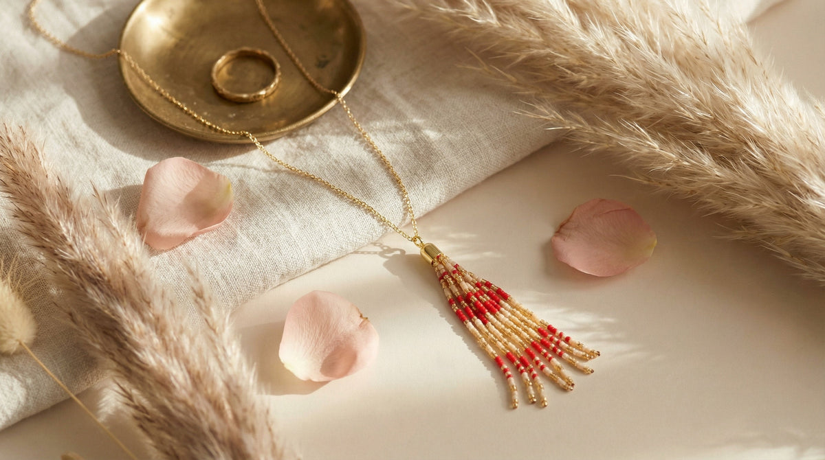 French Connection- Red Beaded Tassel Necklace - Charming Charlie