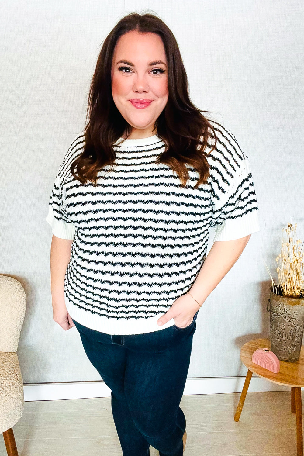 You've Got This Ivory & Black Wavy Stripe Pattern Sweater Top - Charming Charlie