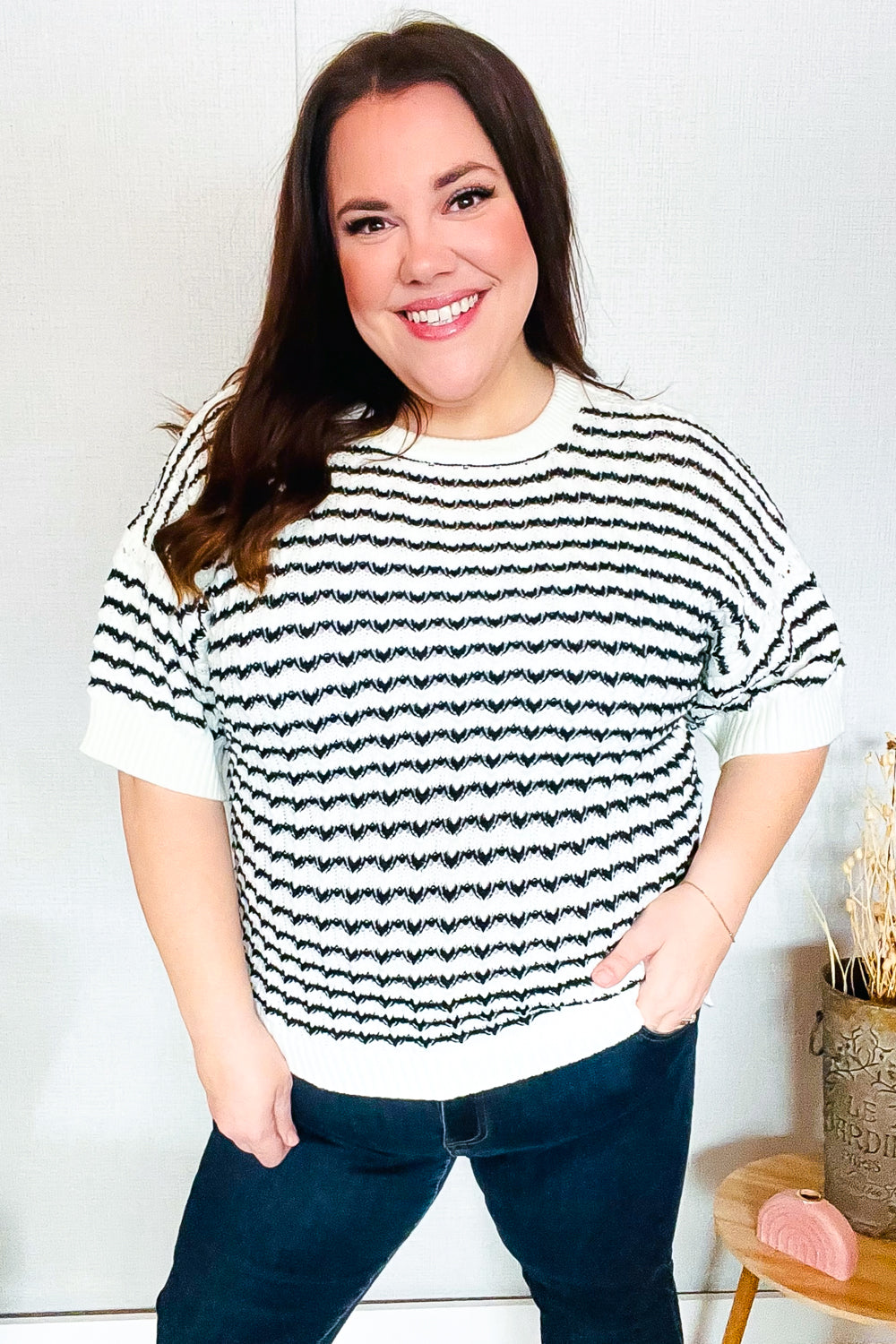You've Got This Ivory & Black Wavy Stripe Pattern Sweater Top - Charming Charlie