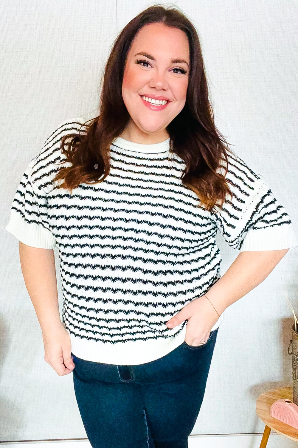 You've Got This Ivory & Black Wavy Stripe Pattern Sweater Top - Charming Charlie