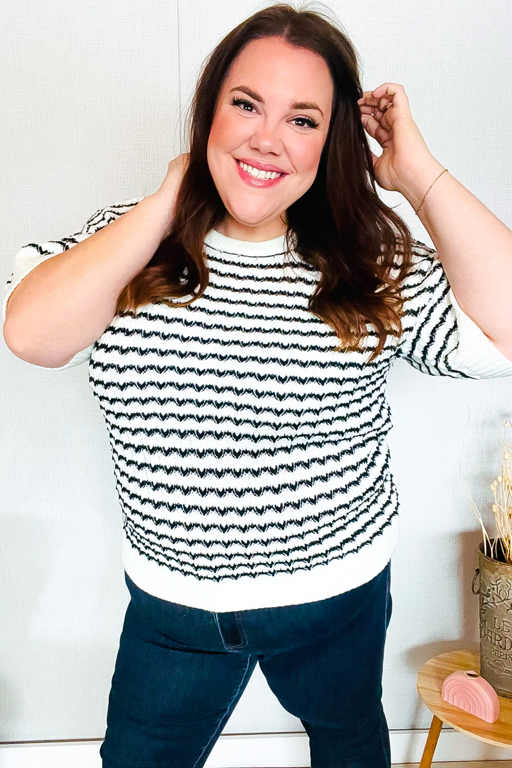 You've Got This Ivory & Black Wavy Stripe Pattern Sweater Top - Charming Charlie