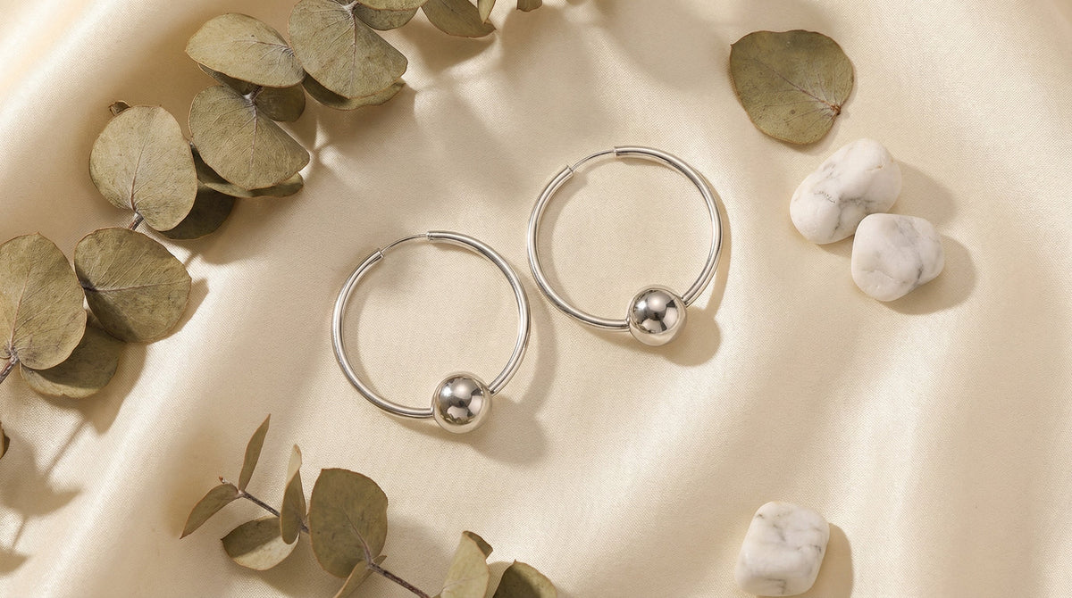 GL Creations- Sterling Silver 24mm Hoop w/ 8mm Ball Earring - Charming Charlie