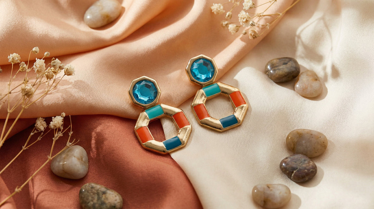 Geo Shapped Blue And Orange Earring - Charming Charlie