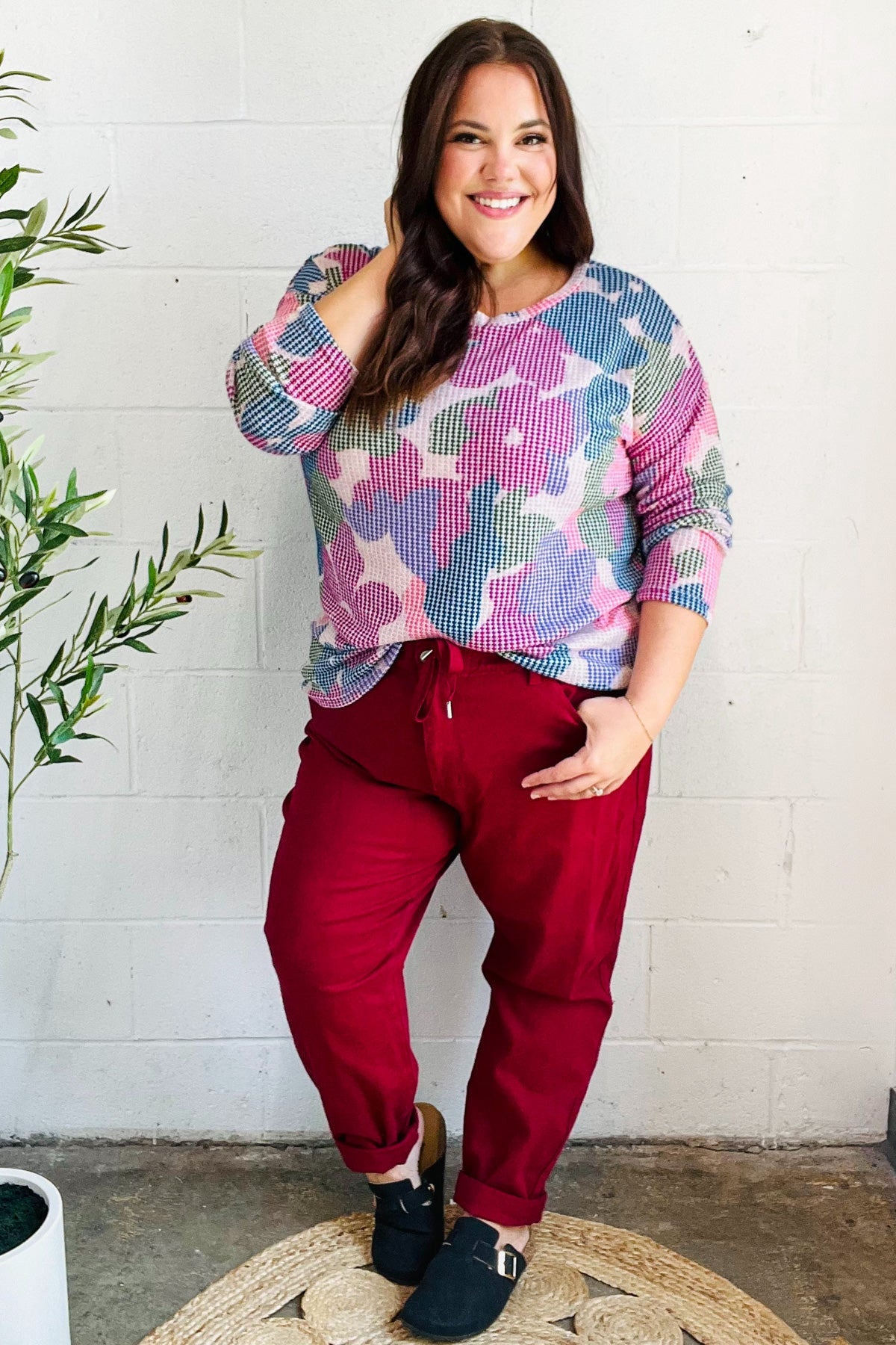 Beautiful You Magenta Floral Vintage Two Tone Knit Top - Charming Charlie