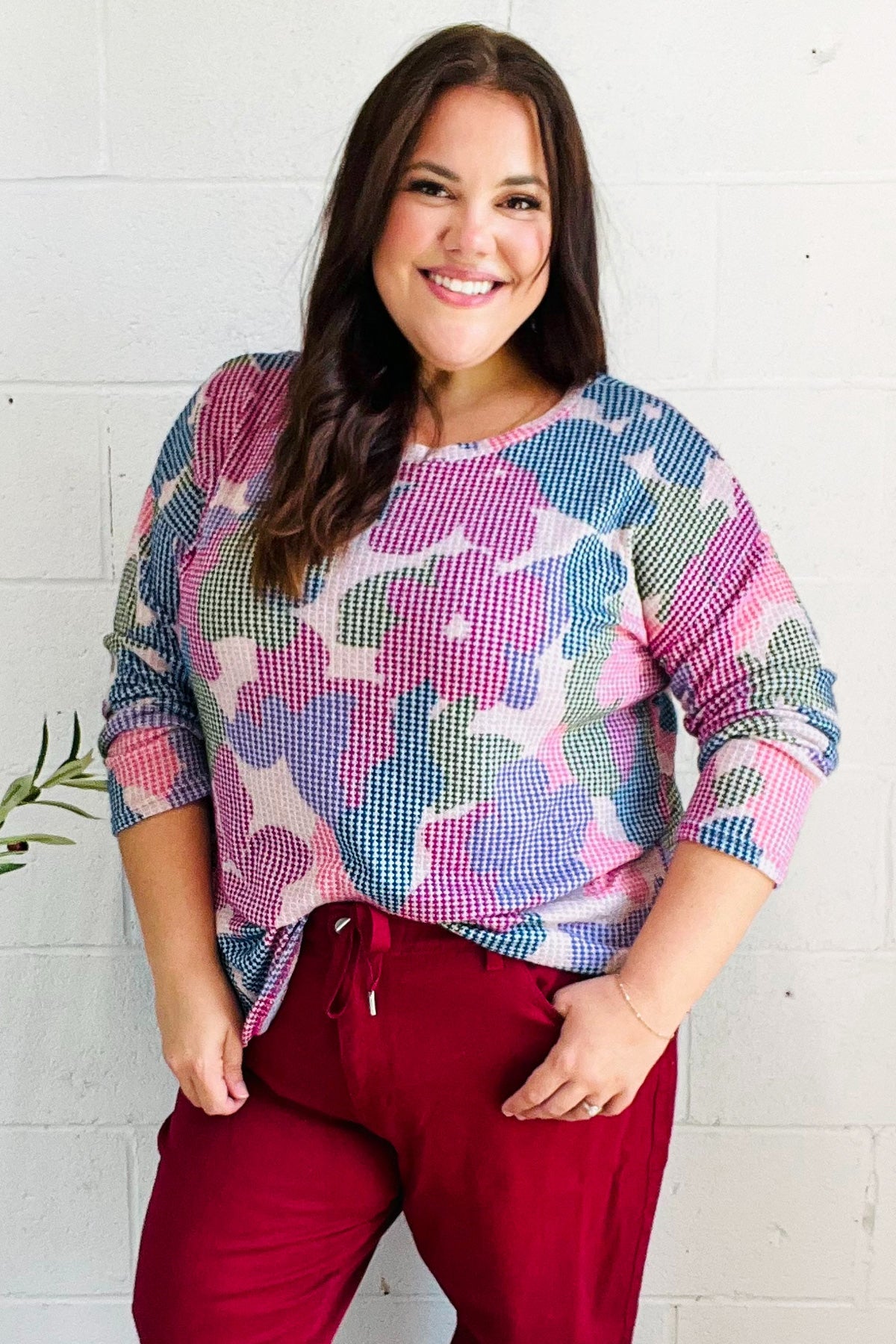 Beautiful You Magenta Floral Vintage Two Tone Knit Top - Charming Charlie