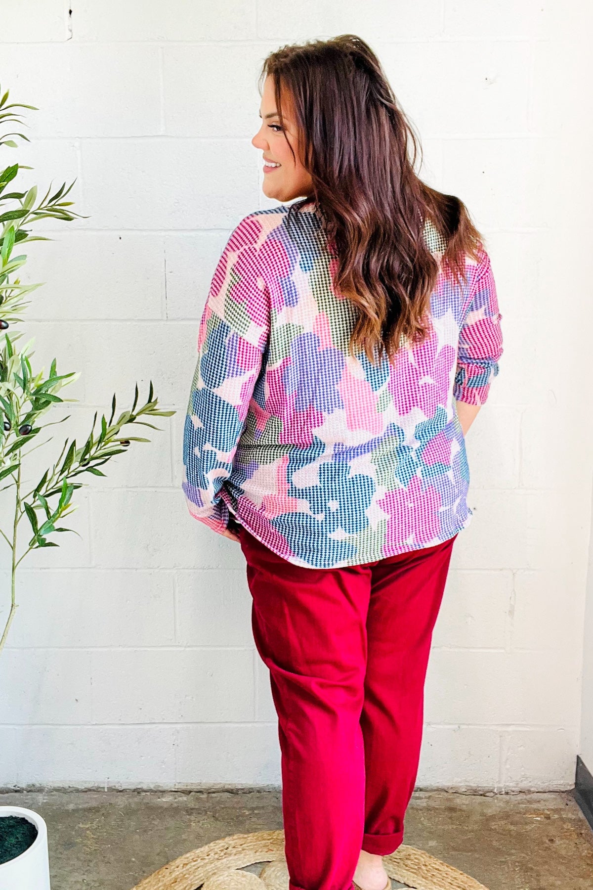 Beautiful You Magenta Floral Vintage Two Tone Knit Top - Charming Charlie