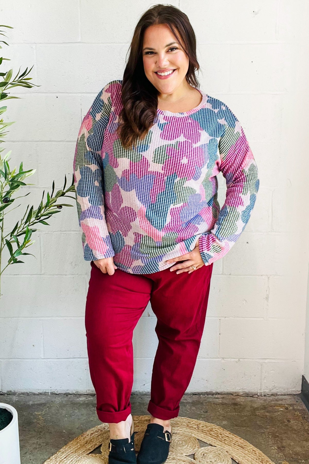 Beautiful You Magenta Floral Vintage Two Tone Knit Top - Charming Charlie