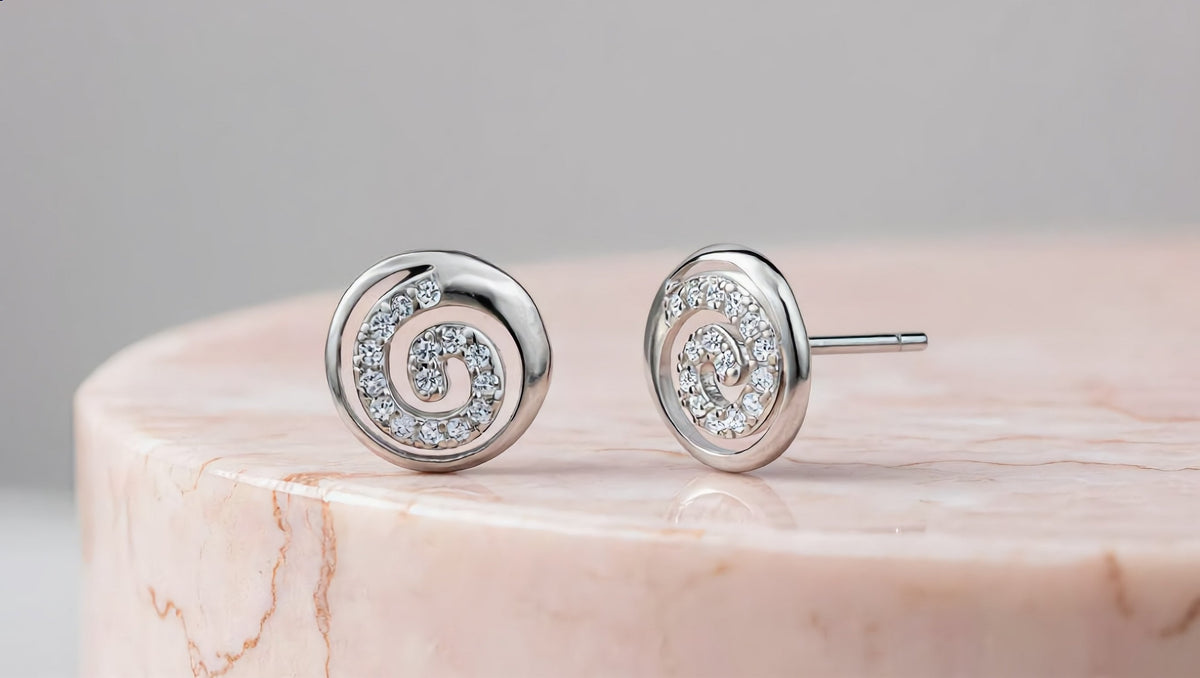 GL Creations- Sterling Silver CZ Swirl Round Studs - Charming Charlie