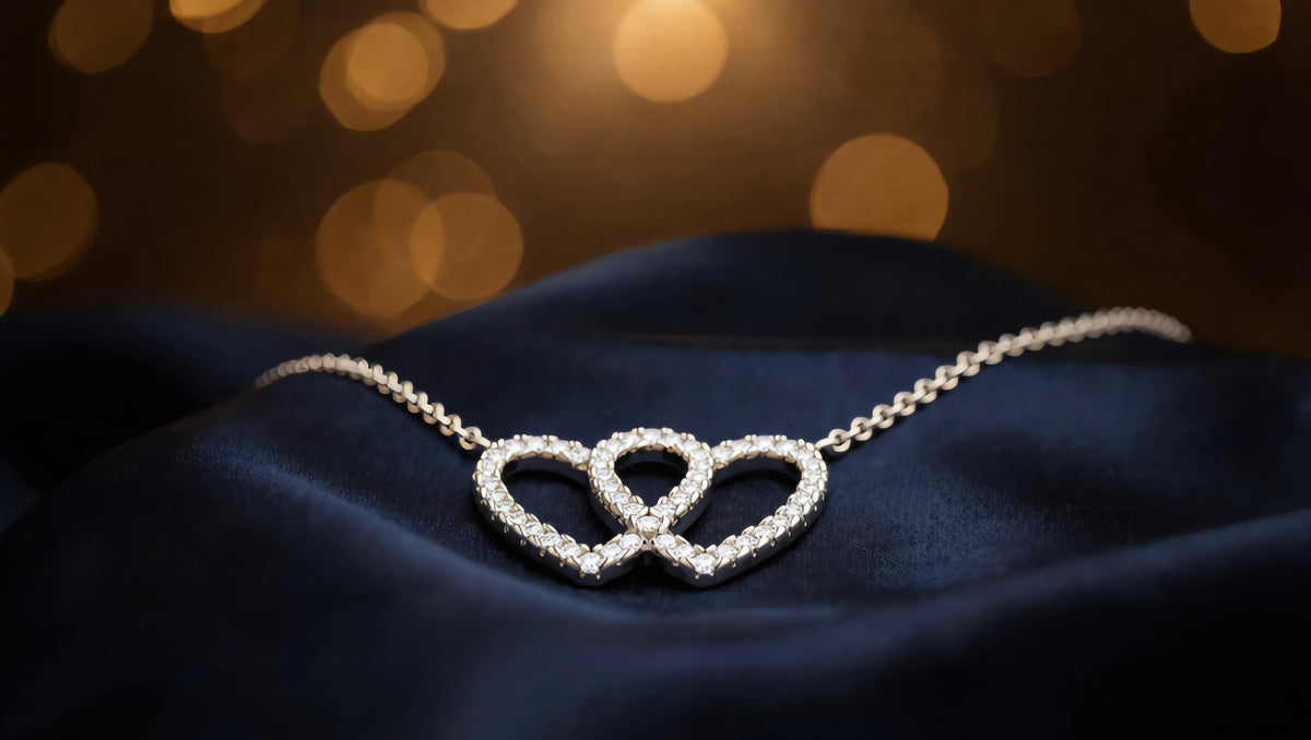 GL Creations- Sterling Silver Double CZ Heart Necklace - Charming Charlie
