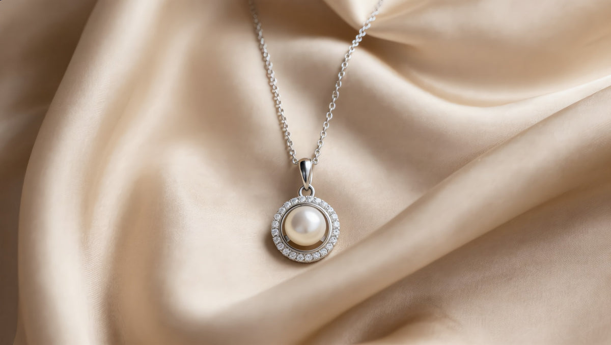 GL Creations- Sterling Silver CZ Halo Pendant w/ Pearl on 16+2" Chain - Charming Charlie