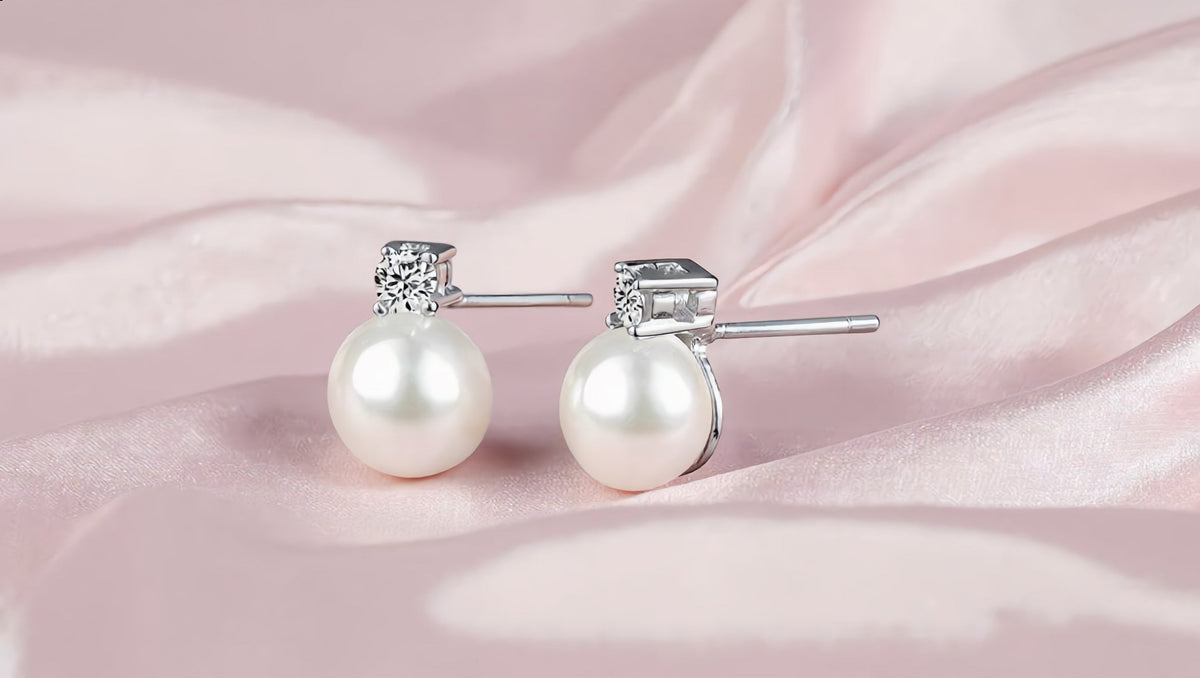 GL Creations- Sterling Silver Pearl & CZ Stud Earrings - Charming Charlie