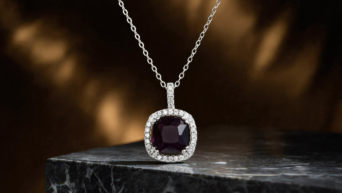 GL Creations- Sterling Silver Halo BS Pendant CZ Alexandrite - Charming Charlie