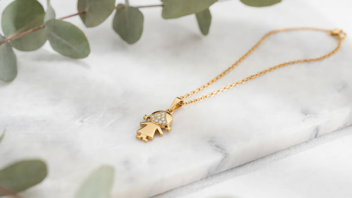 GL Creations- Sterling Silver Gold Plated Pave CZ Girl Pendant Necklace - Charming Charlie