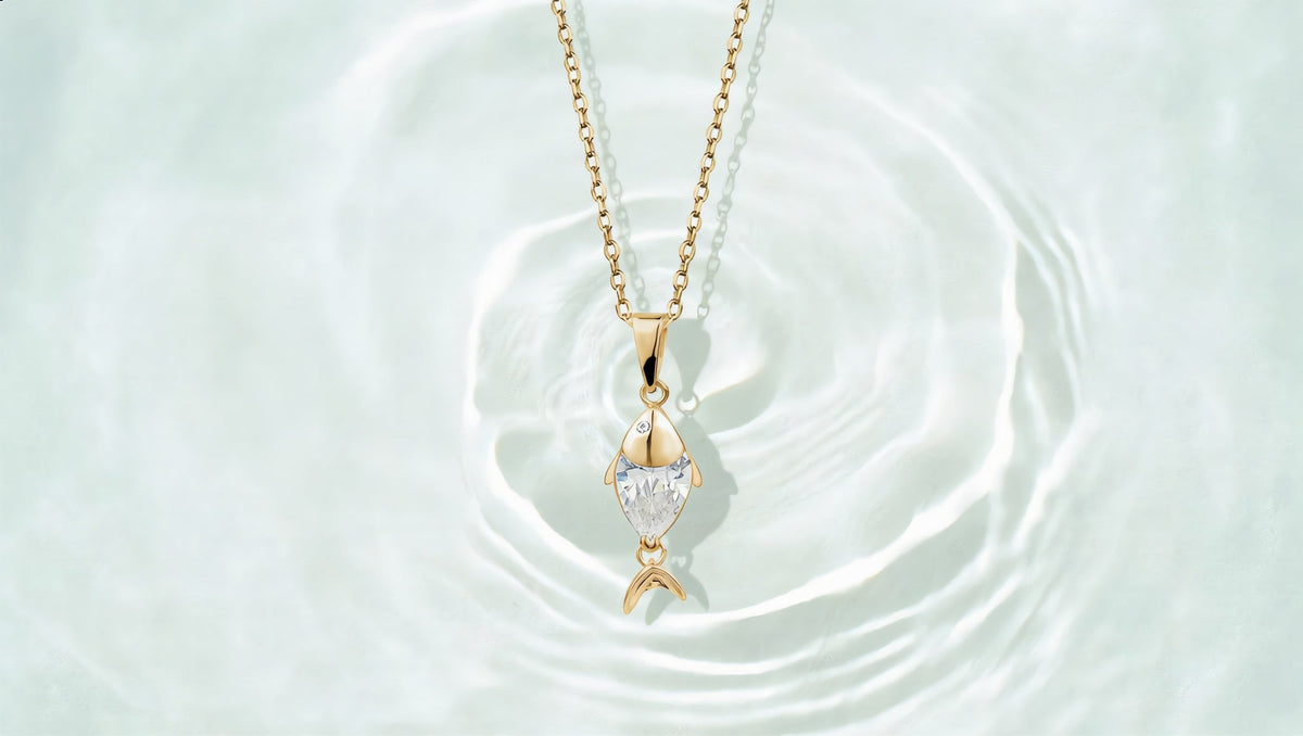 GL Creations- Sterling Silver Gold Plated CZ Fish Pendant Necklace - Charming Charlie