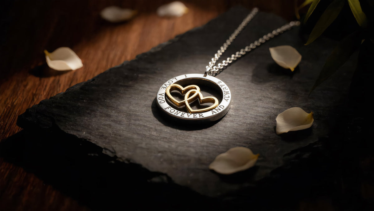 GL Creations- Sterling Silver Engraved Circle Double Gold-plated Hearts Necklace - Charming Charlie