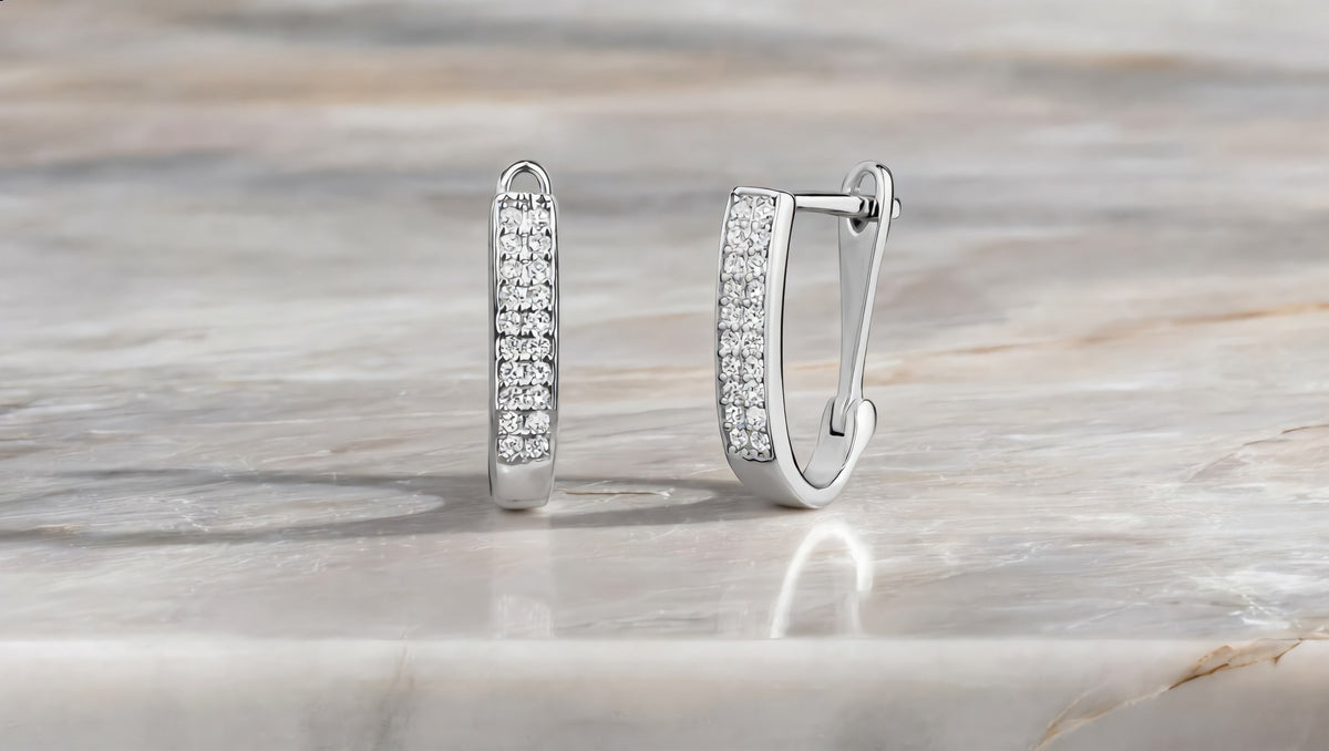 GL Creations- Sterling Silver Double CZ Row Huggie Oval Hoop Earrings - Charming Charlie
