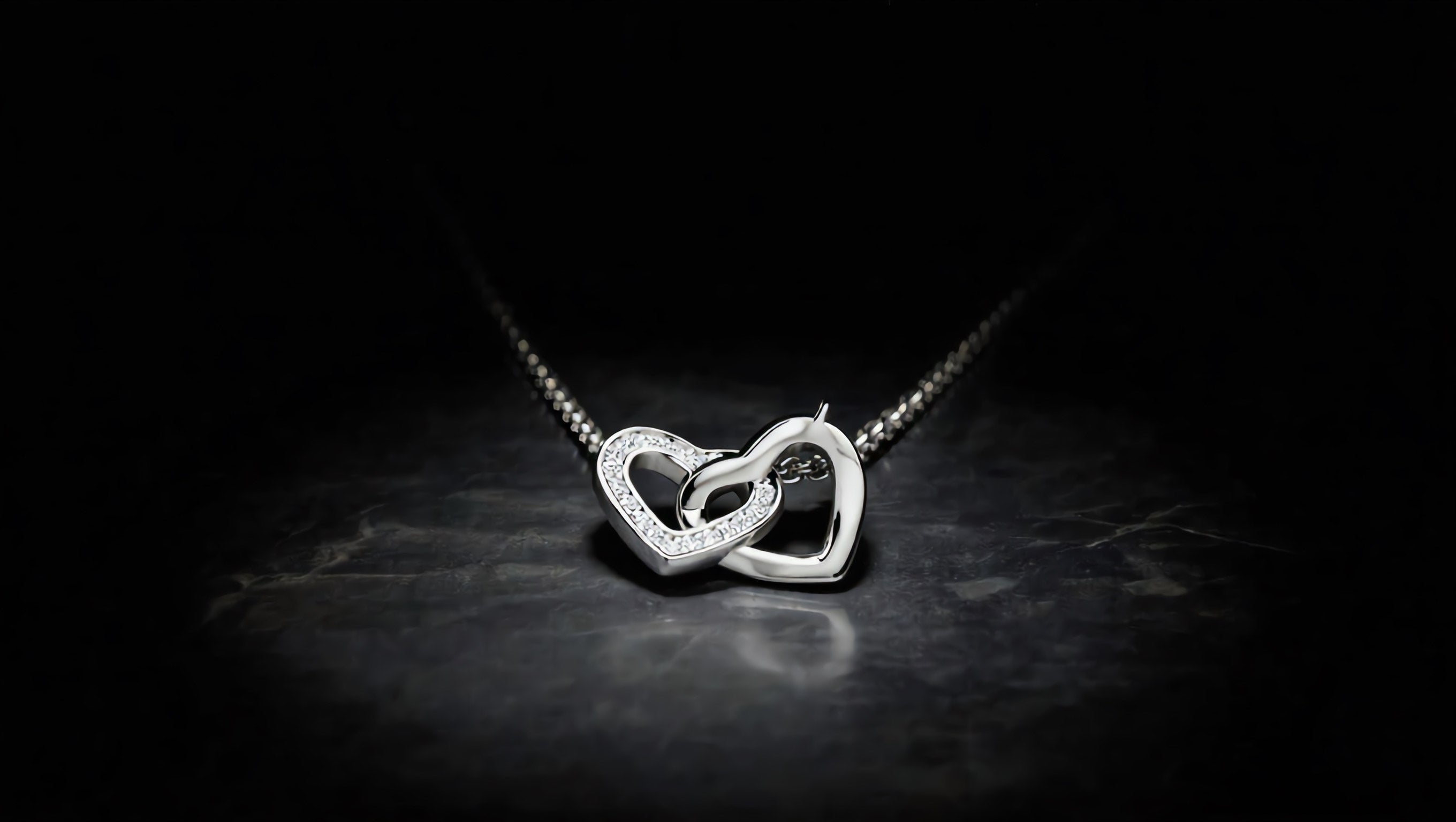 GL Creations- Sterling Silver Double CZ Polished Hearts Pendant Necklace - Charming Charlie