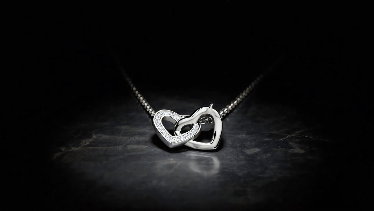 GL Creations- Sterling Silver Double CZ Polished Hearts Pendant Necklace - Charming Charlie