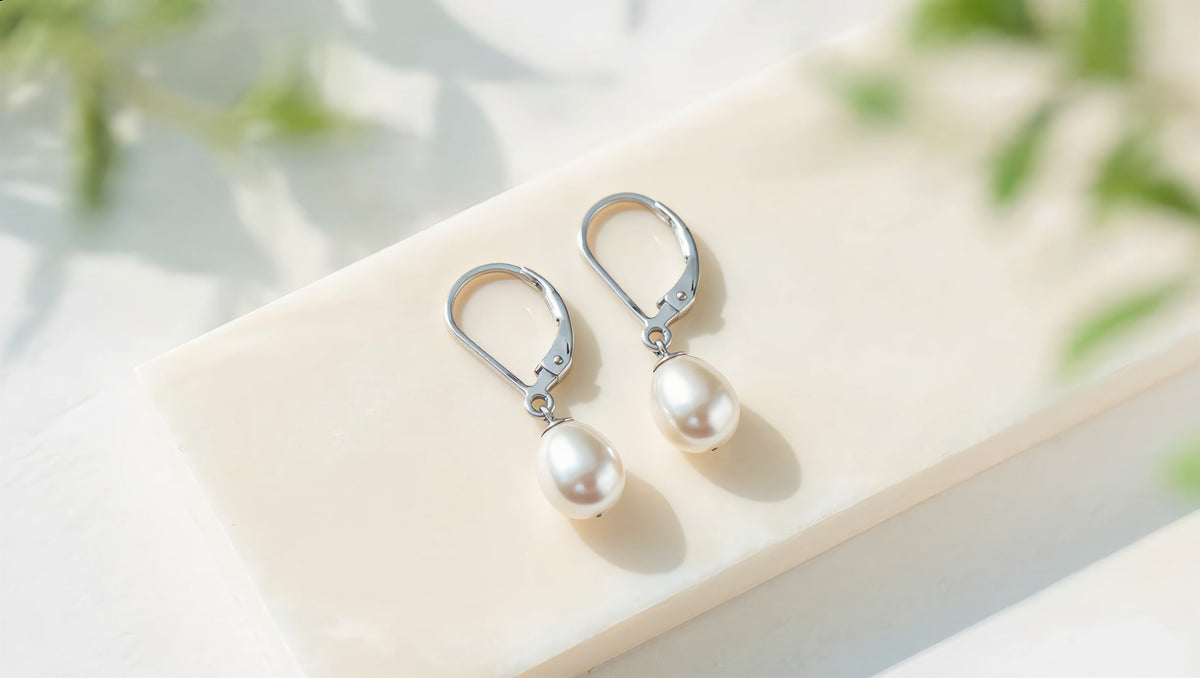 GL Creations- Sterling Silver Leverback Pearl Drop Earrings - Charming Charlie