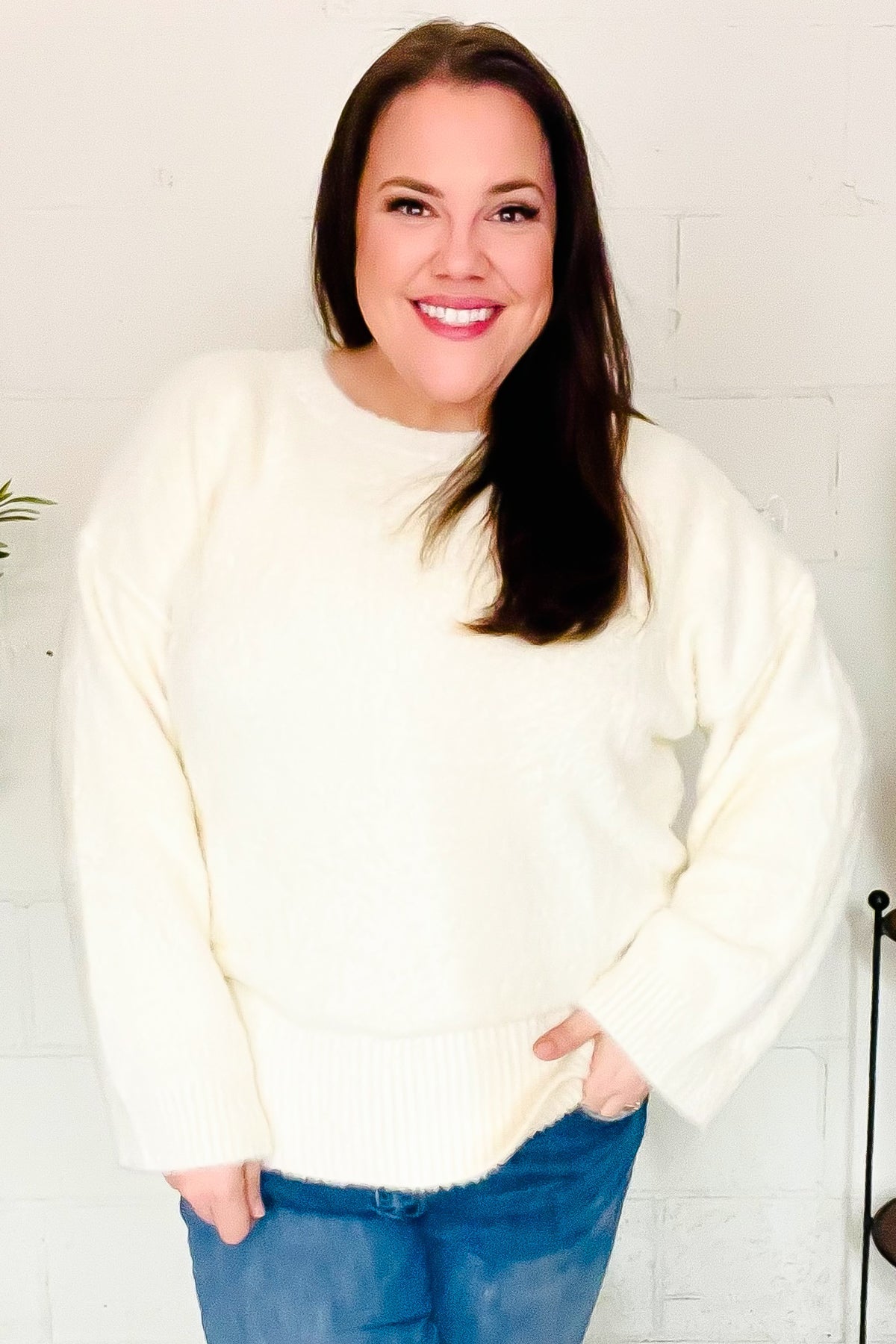 Classic Elegance Ivory Fuzzy Soft Knit Sweater - Charming Charlie