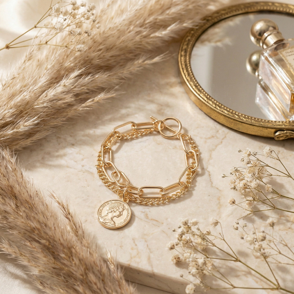 Goldtone Bracelet With Round Charm - Charming Charlie