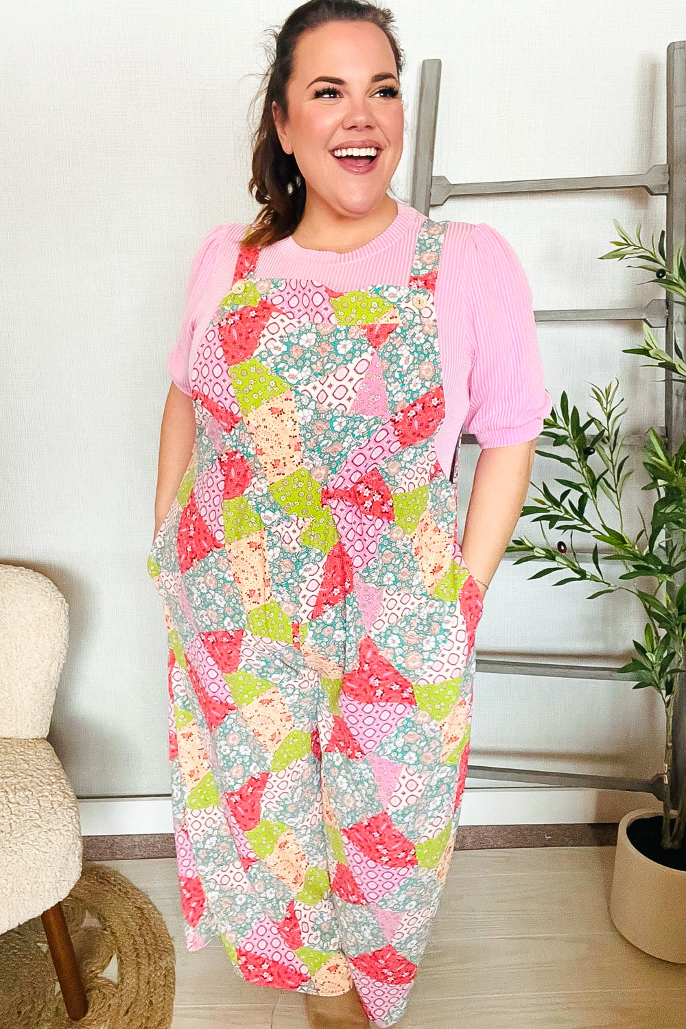 Stand Out Multicolor Boho Patchwork Wide Leg Overall Jumpsuit - Charming Charlie