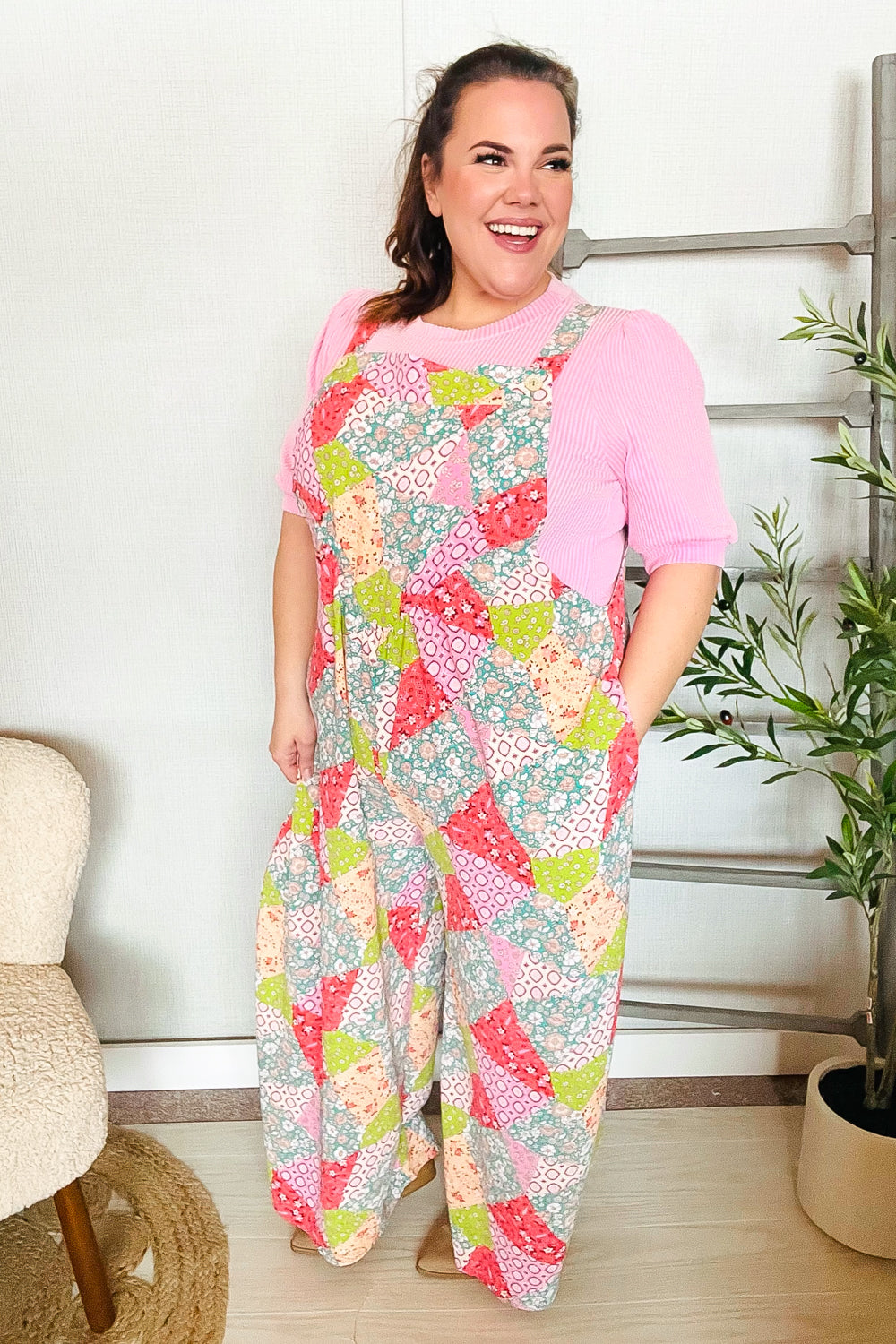 Stand Out Multicolor Boho Patchwork Wide Leg Overall Jumpsuit - Charming Charlie