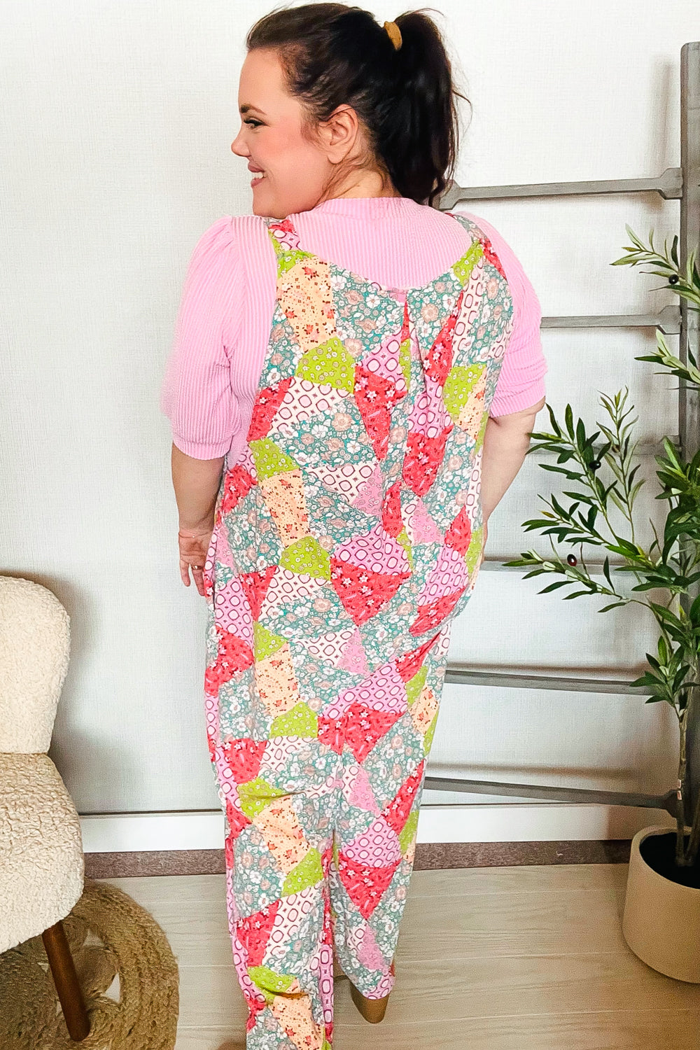 Stand Out Multicolor Boho Patchwork Wide Leg Overall Jumpsuit - Charming Charlie