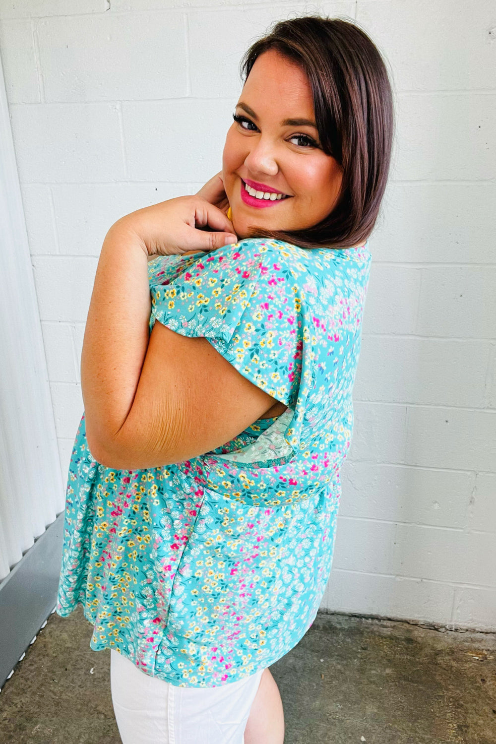 Turquoise Floral Stripe Babydoll Top - Charming Charlie
