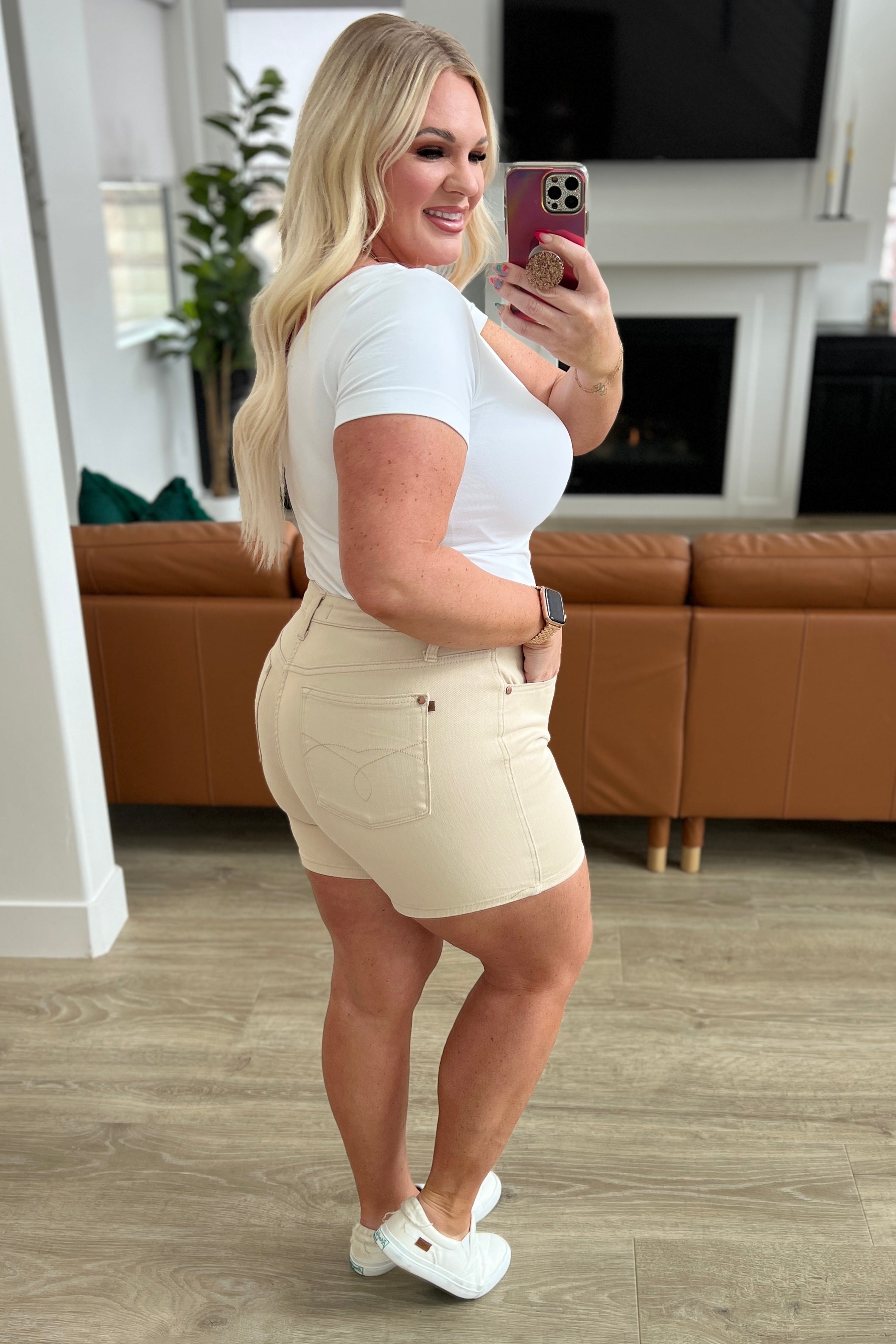 Greta High Rise Garment Dyed Shorts in Bone - Charming Charlie
