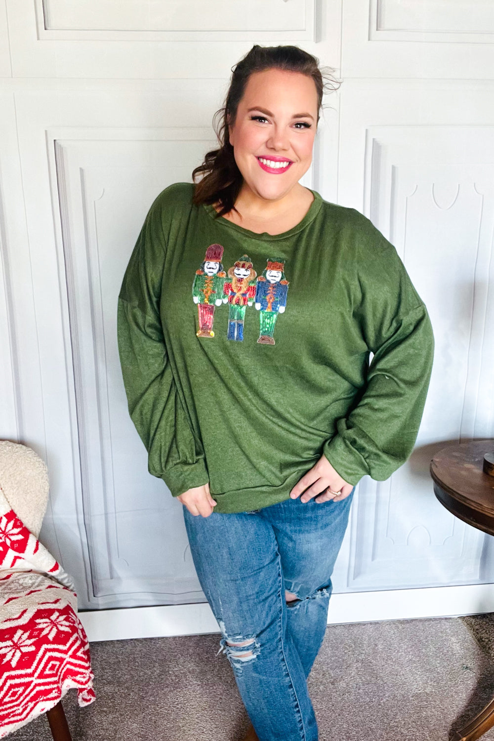 Be Merry Forest Green Nutcracker Sequin Hacci Top - Charming Charlie