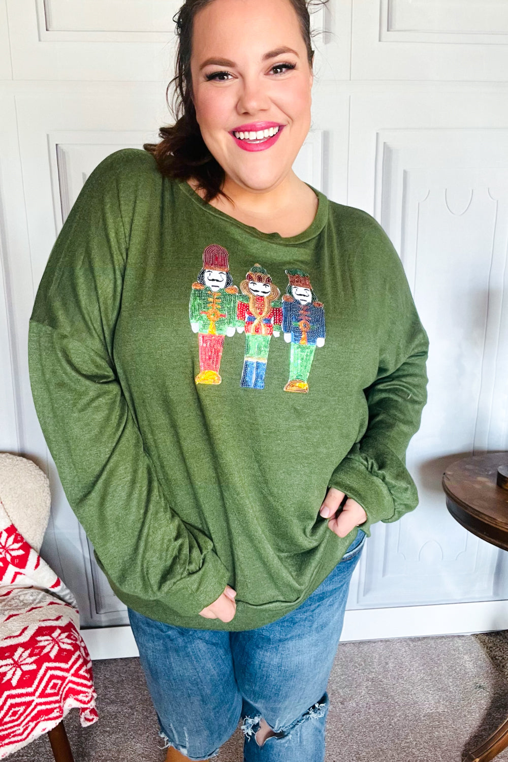 Be Merry Forest Green Nutcracker Sequin Hacci Top - Charming Charlie