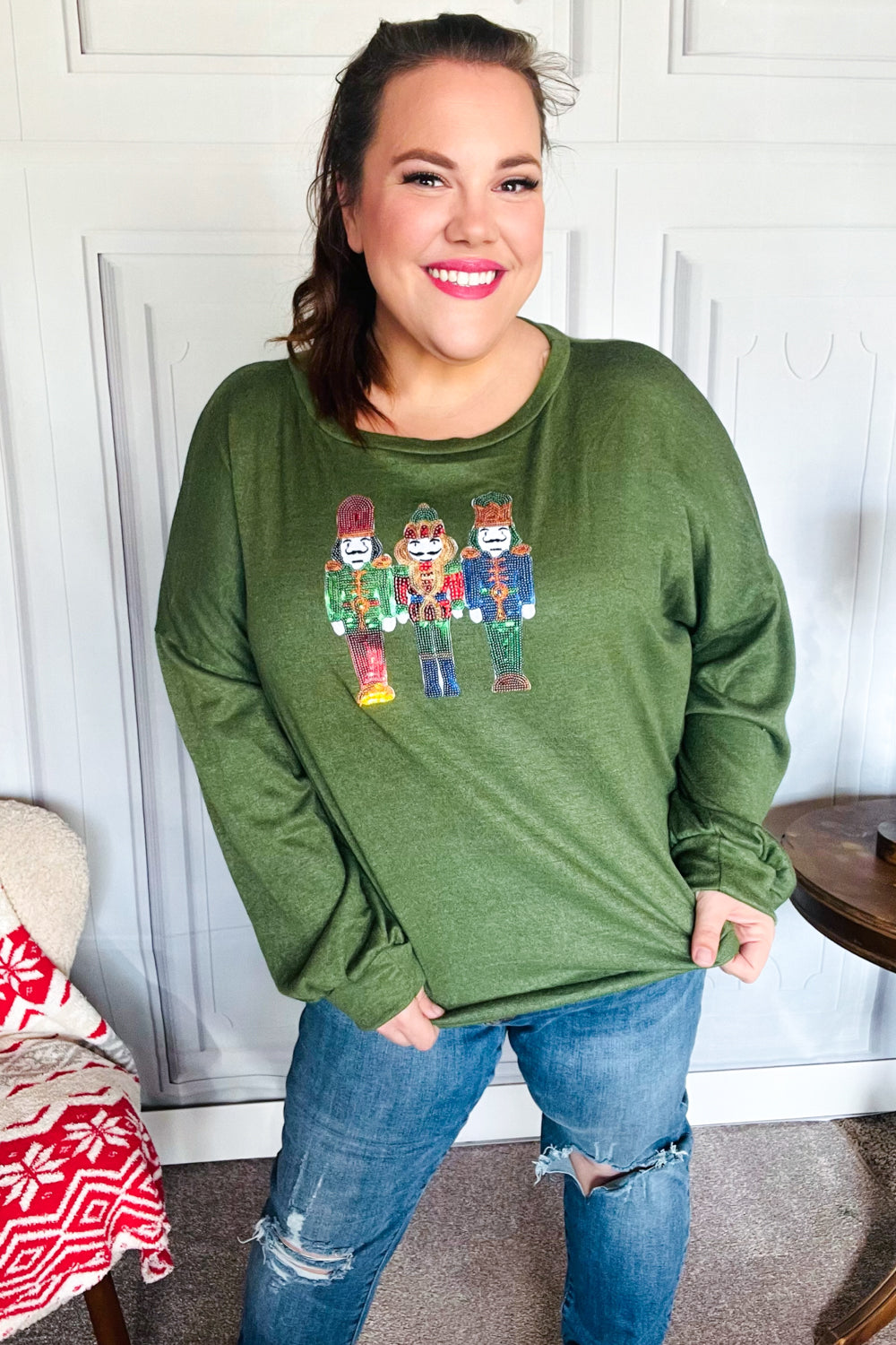 Be Merry Forest Green Nutcracker Sequin Hacci Top - Charming Charlie