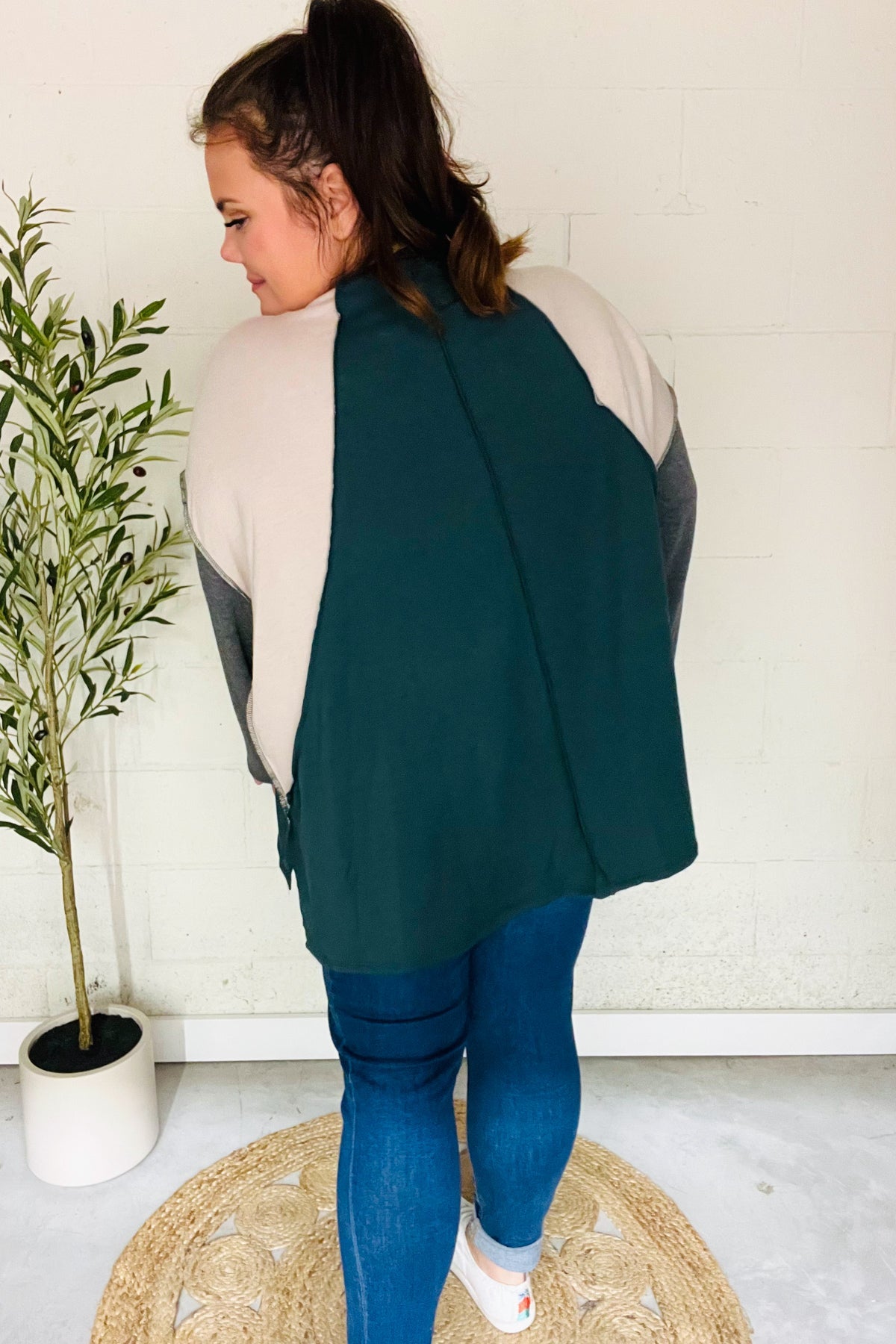 Stand Out Hunter Green V Neck Raglan Color Block Outseam Top - Charming Charlie
