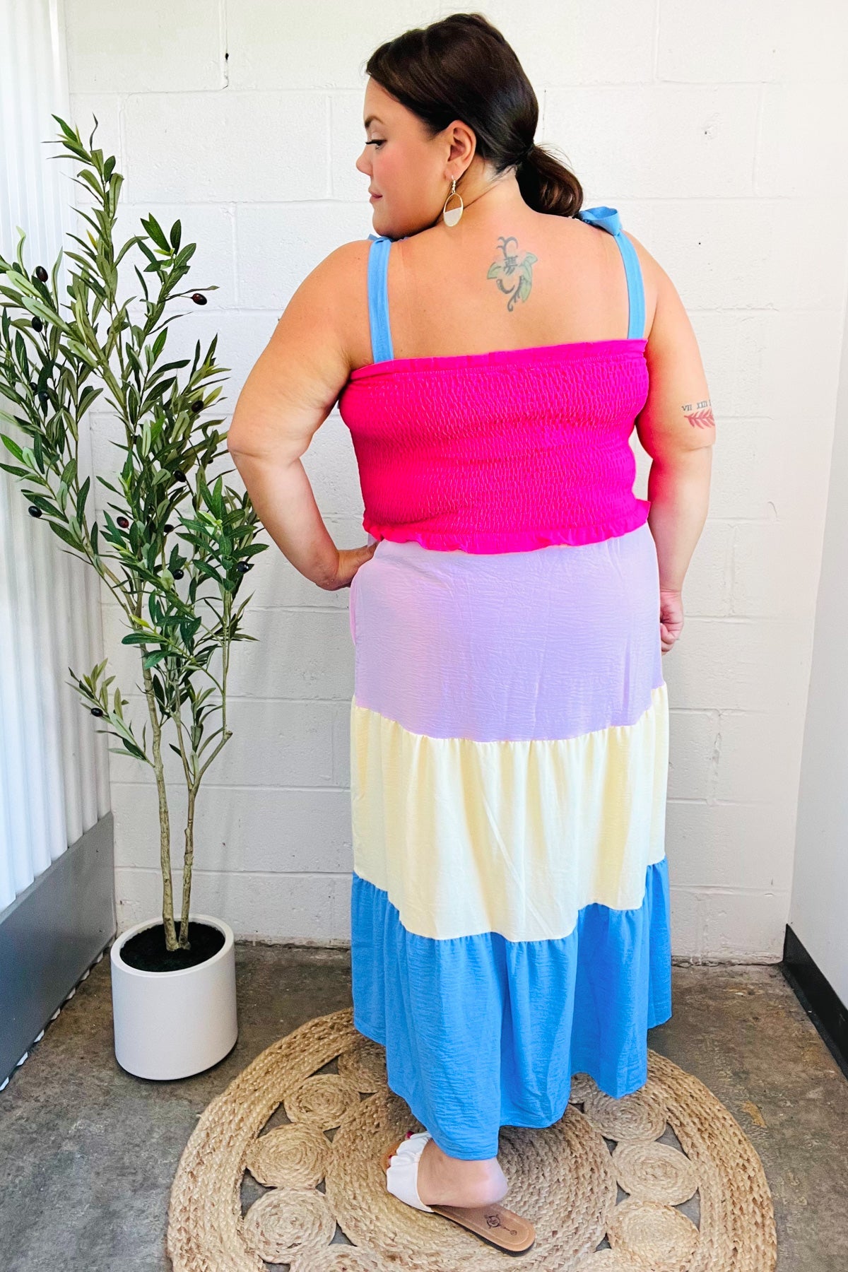 Vacay Vibes Hot Pink & Blue Smocked Color Block Maxi Dress - Charming Charlie