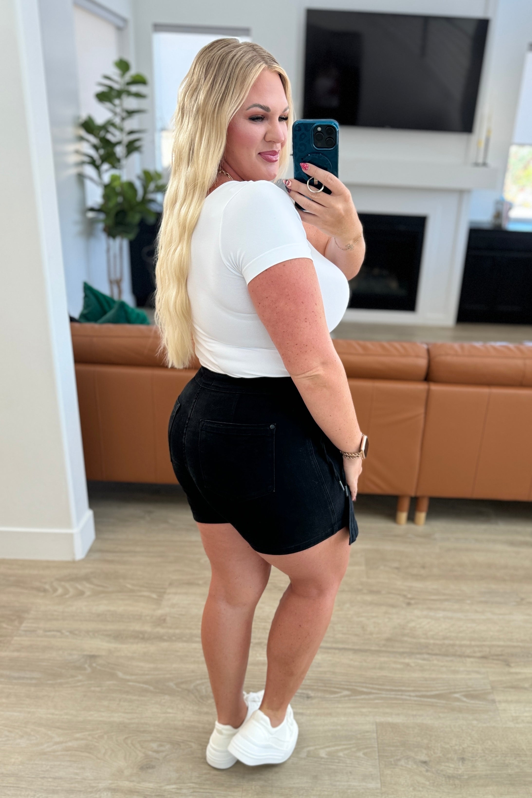 Bentli High Rise Side Tie Denim Skort in Black - Charming Charlie