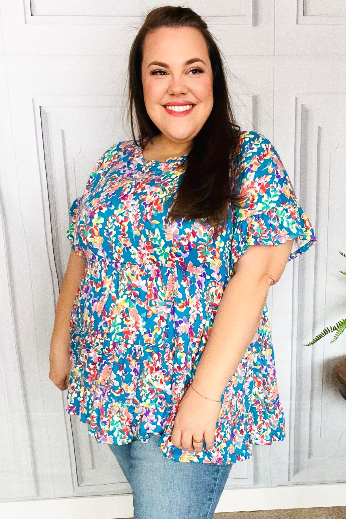 Looking Your Way Blue Floral Ruffle Hem Tiered Top - Charming Charlie