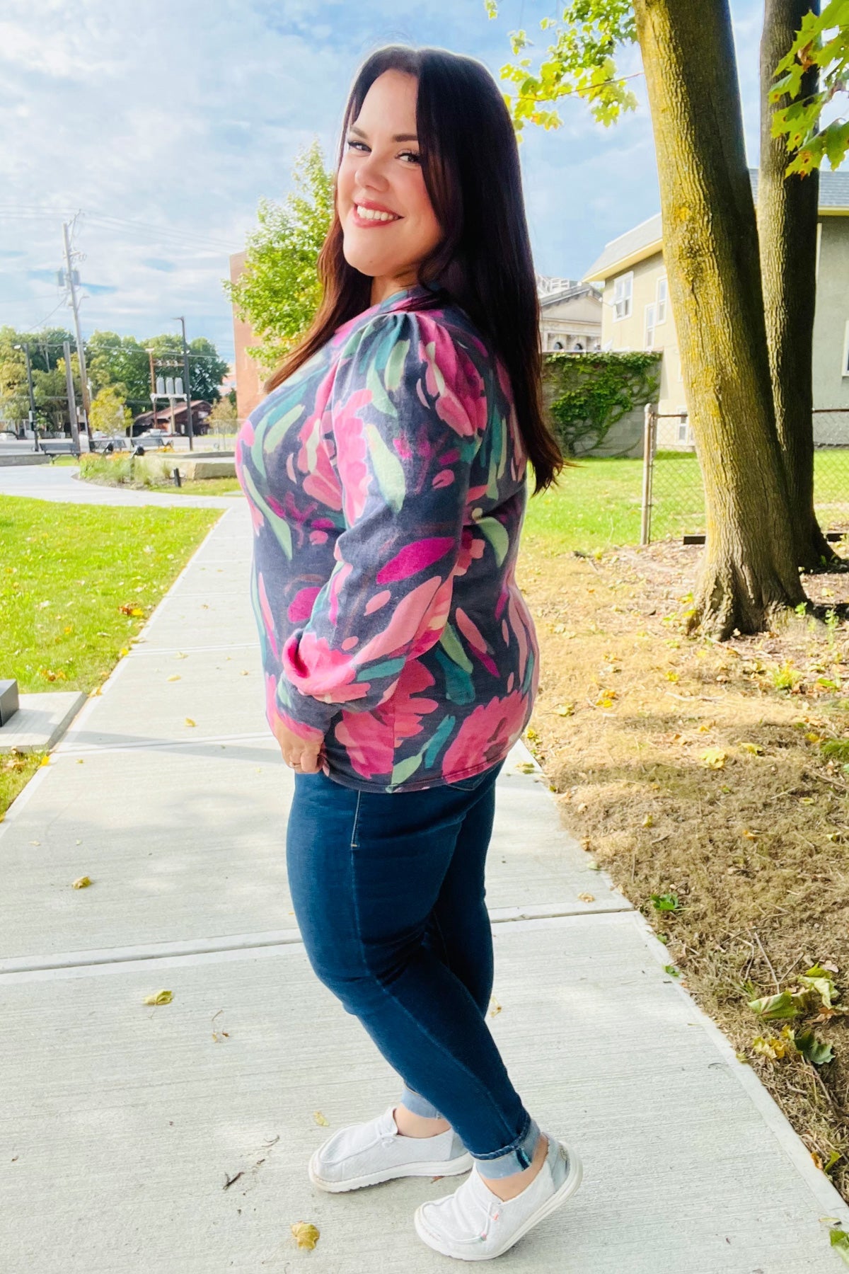 On My Heart Navy Floral Brushed Hacci Sweater Top - Charming Charlie