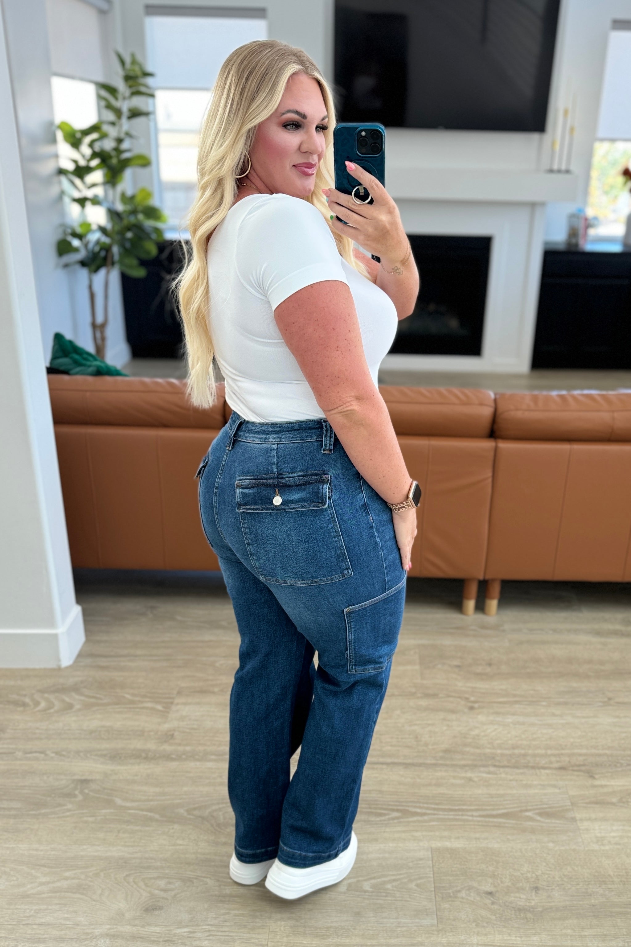 Leila High Rise Cargo Straight Jeans - Charming Charlie