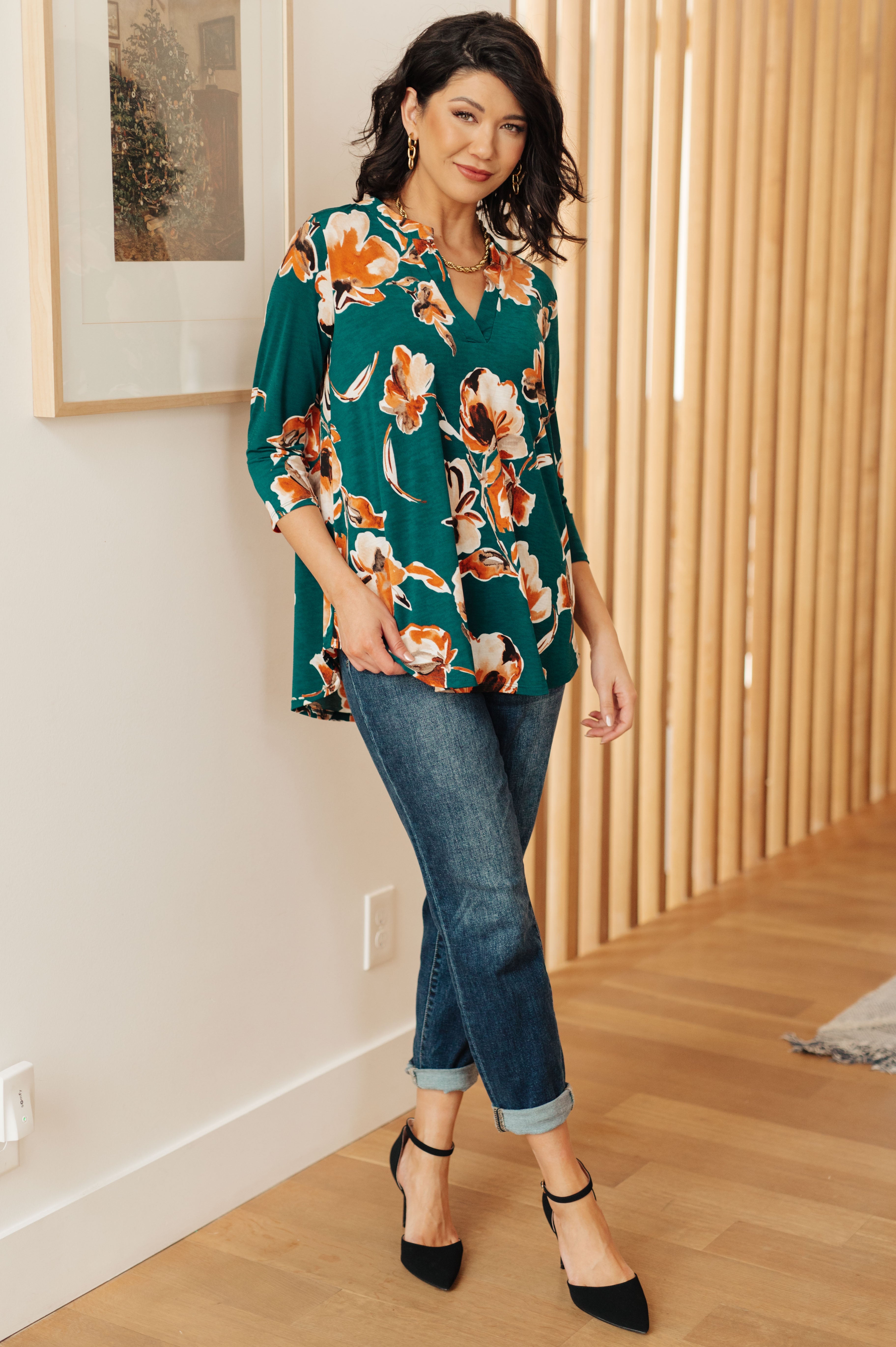 I Think Different Top in Teal Floral - Charming Charlie
