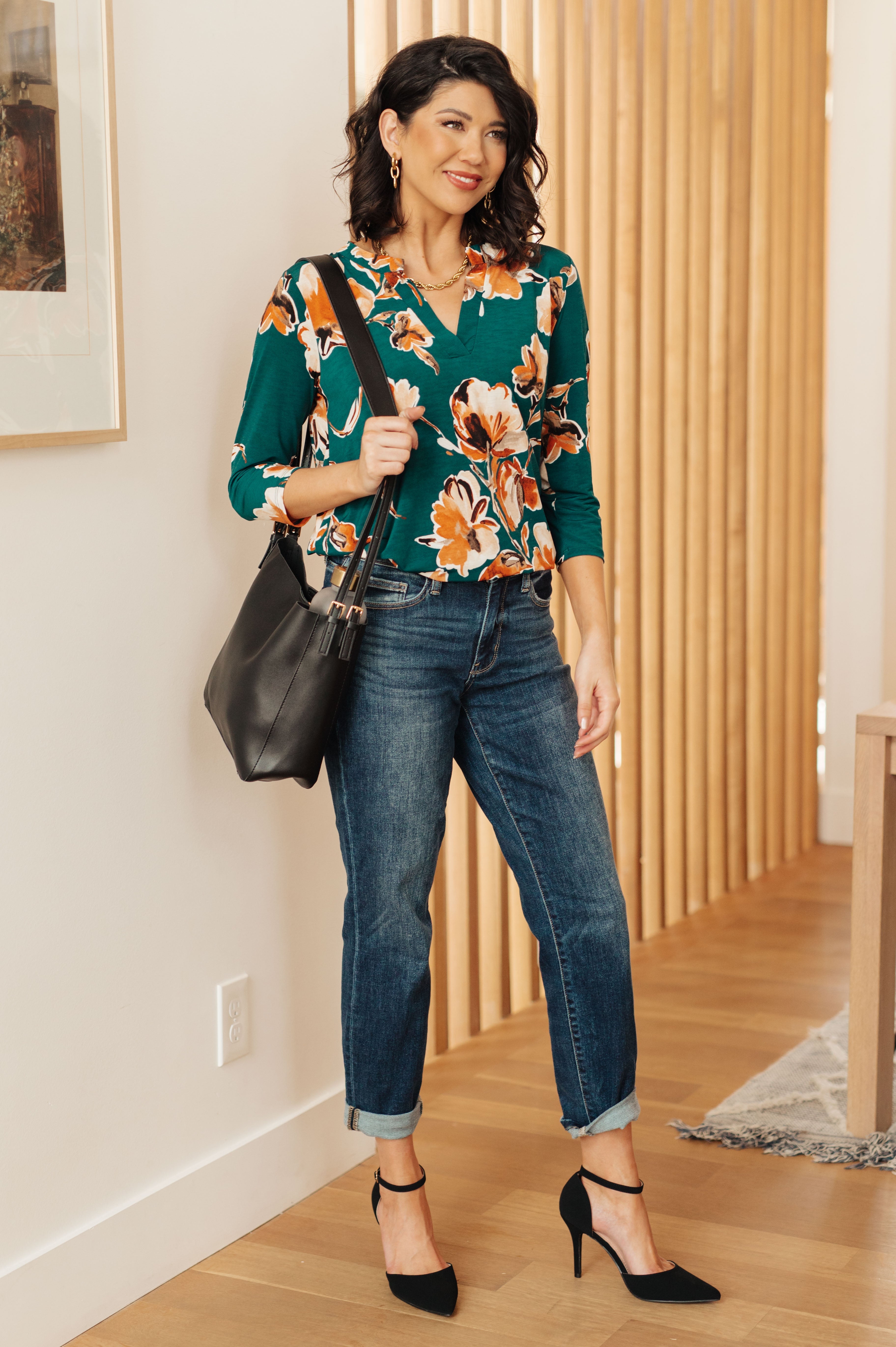I Think Different Top in Teal Floral - Charming Charlie