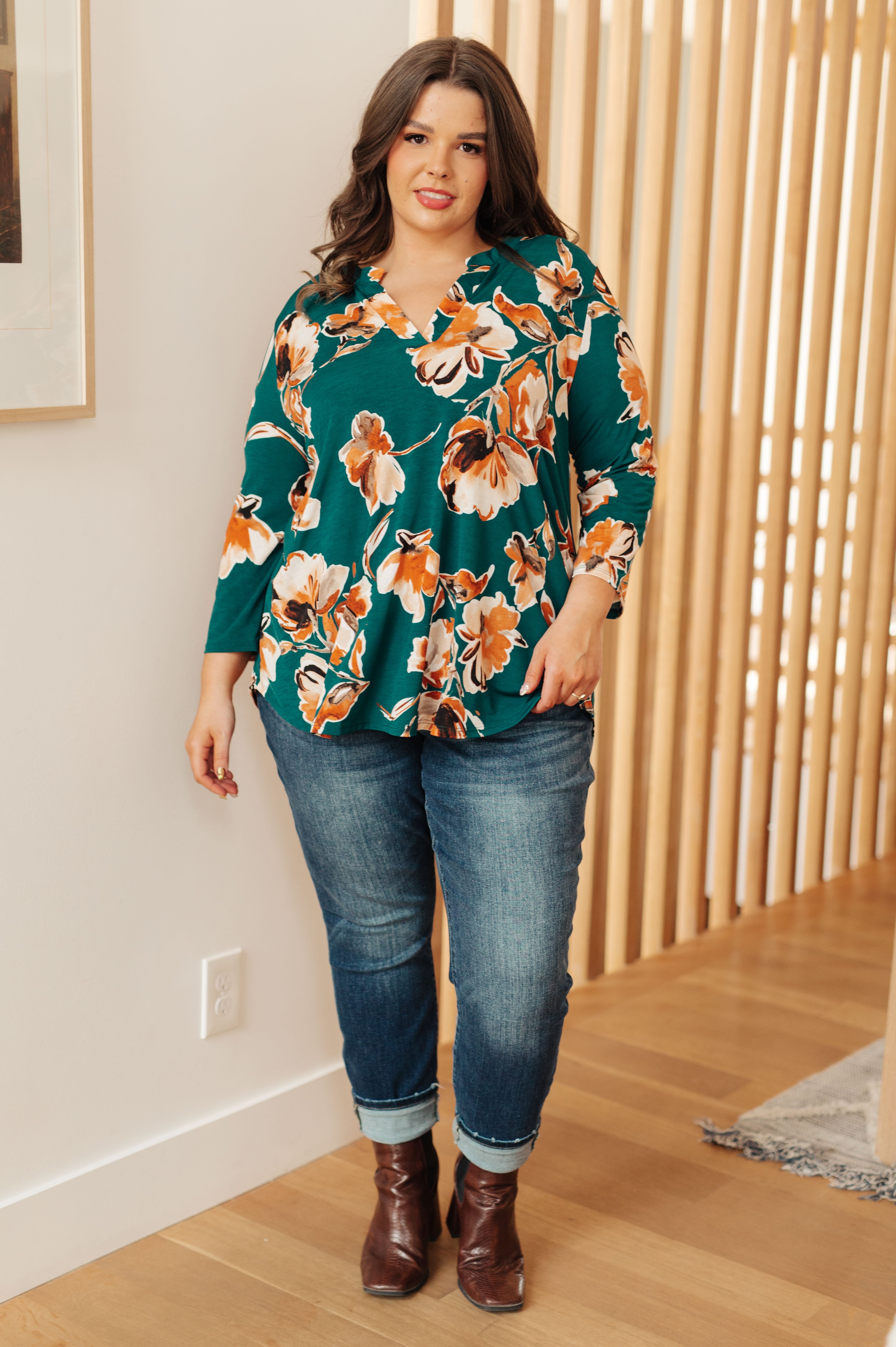 I Think Different Top in Teal Floral - Charming Charlie
