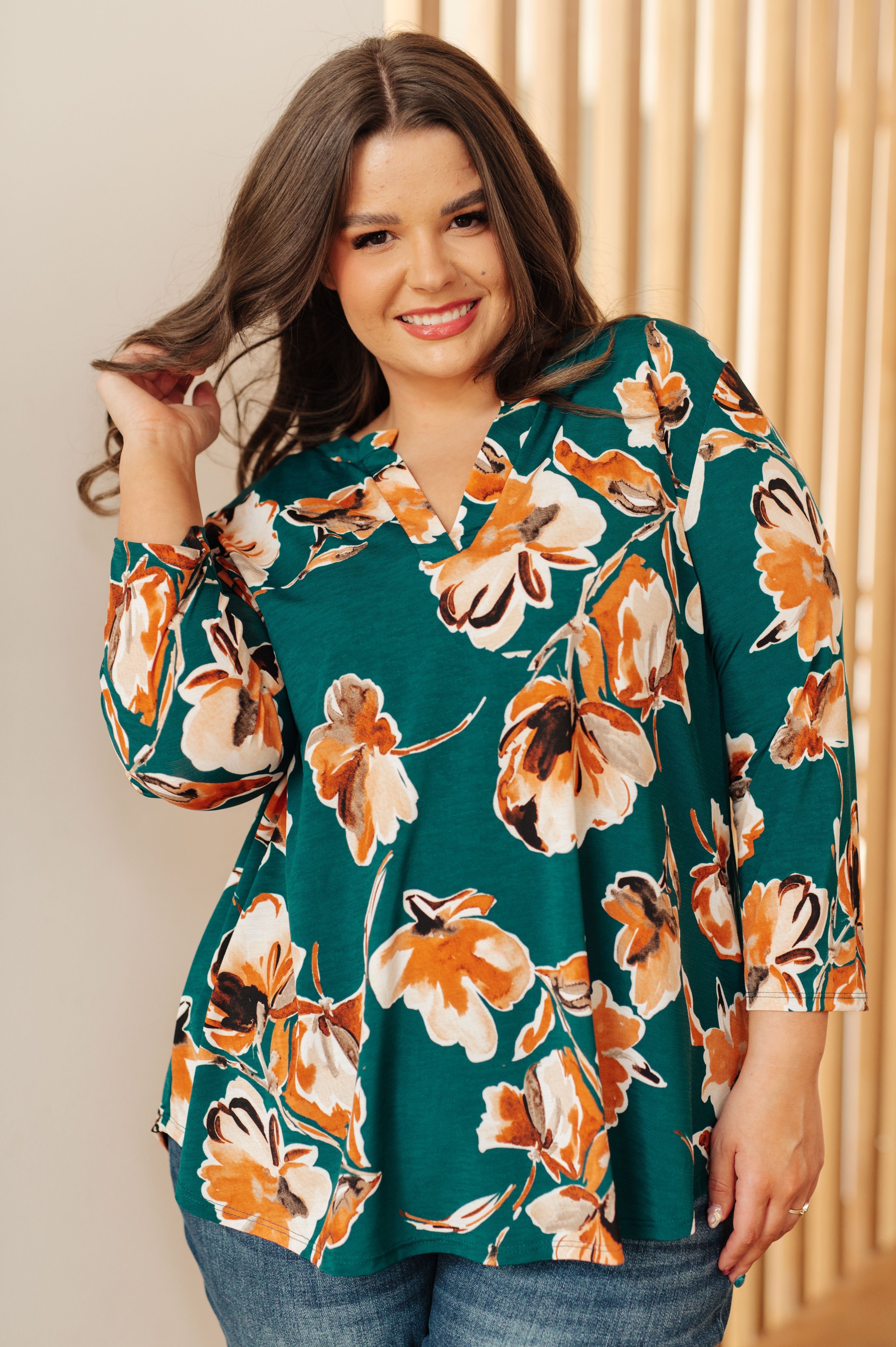 I Think Different Top in Teal Floral - Charming Charlie