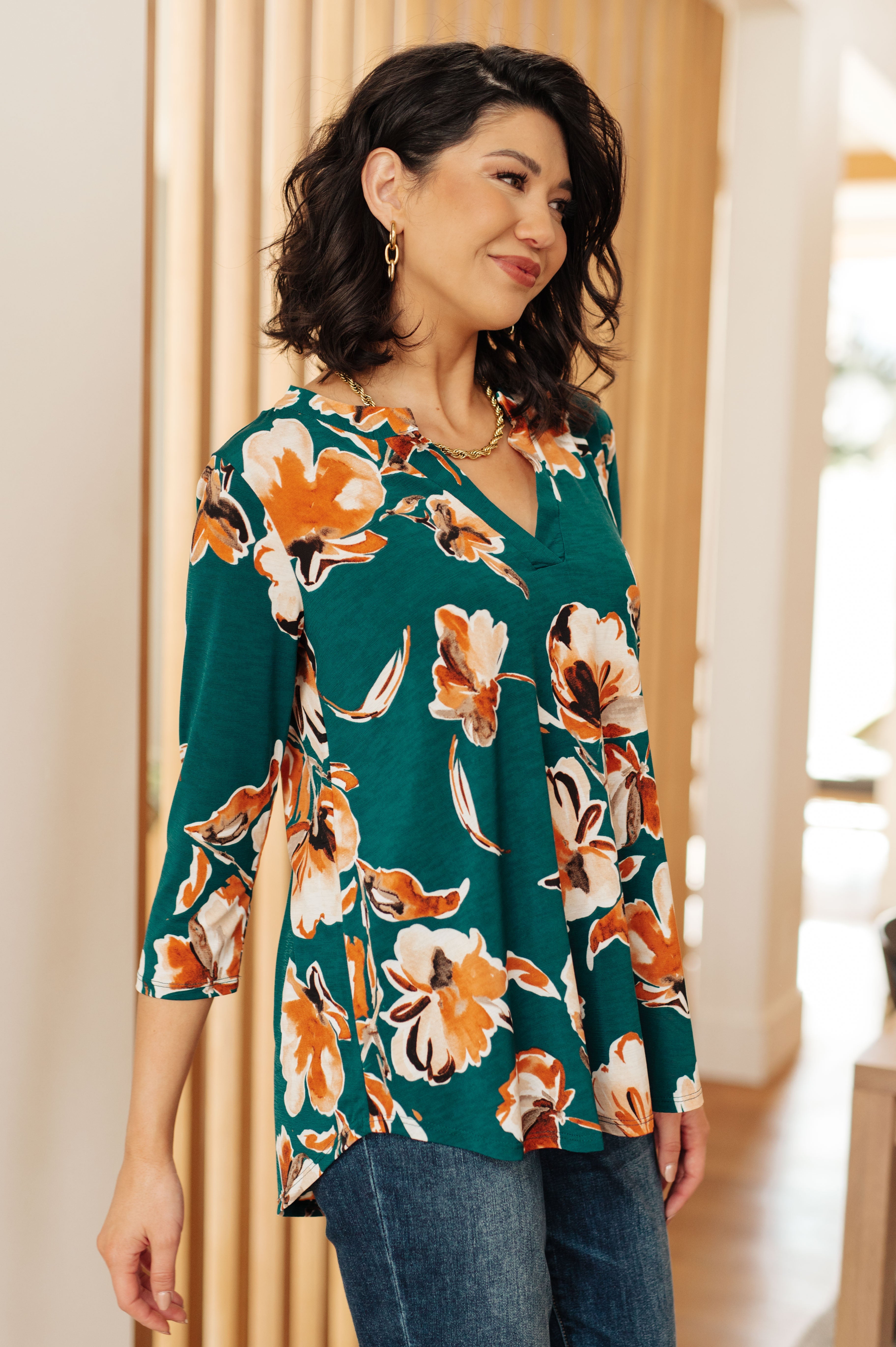 I Think Different Top in Teal Floral - Charming Charlie