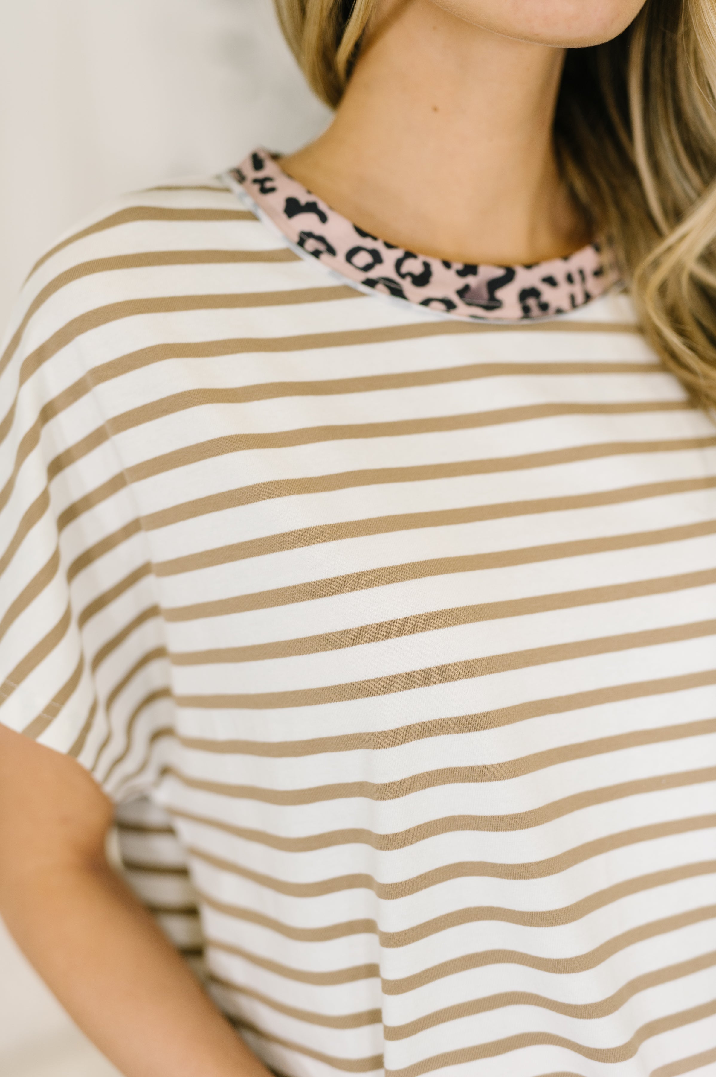 I Think I'm in Love Round Neck Loose Tee in Khaki Leopard - Charming Charlie