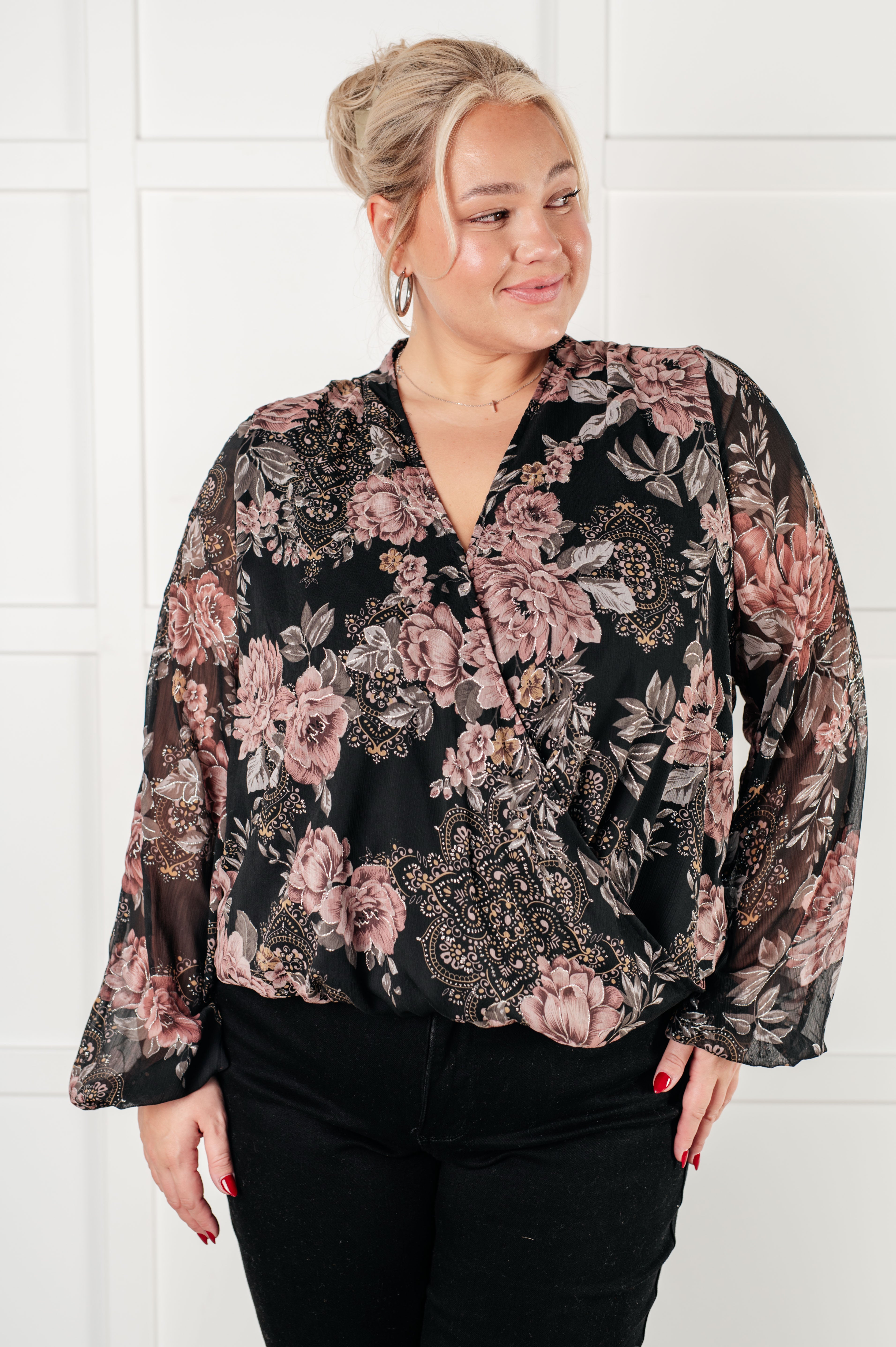 I Wish We Had it All Surplice Floral Blouse - Charming Charlie